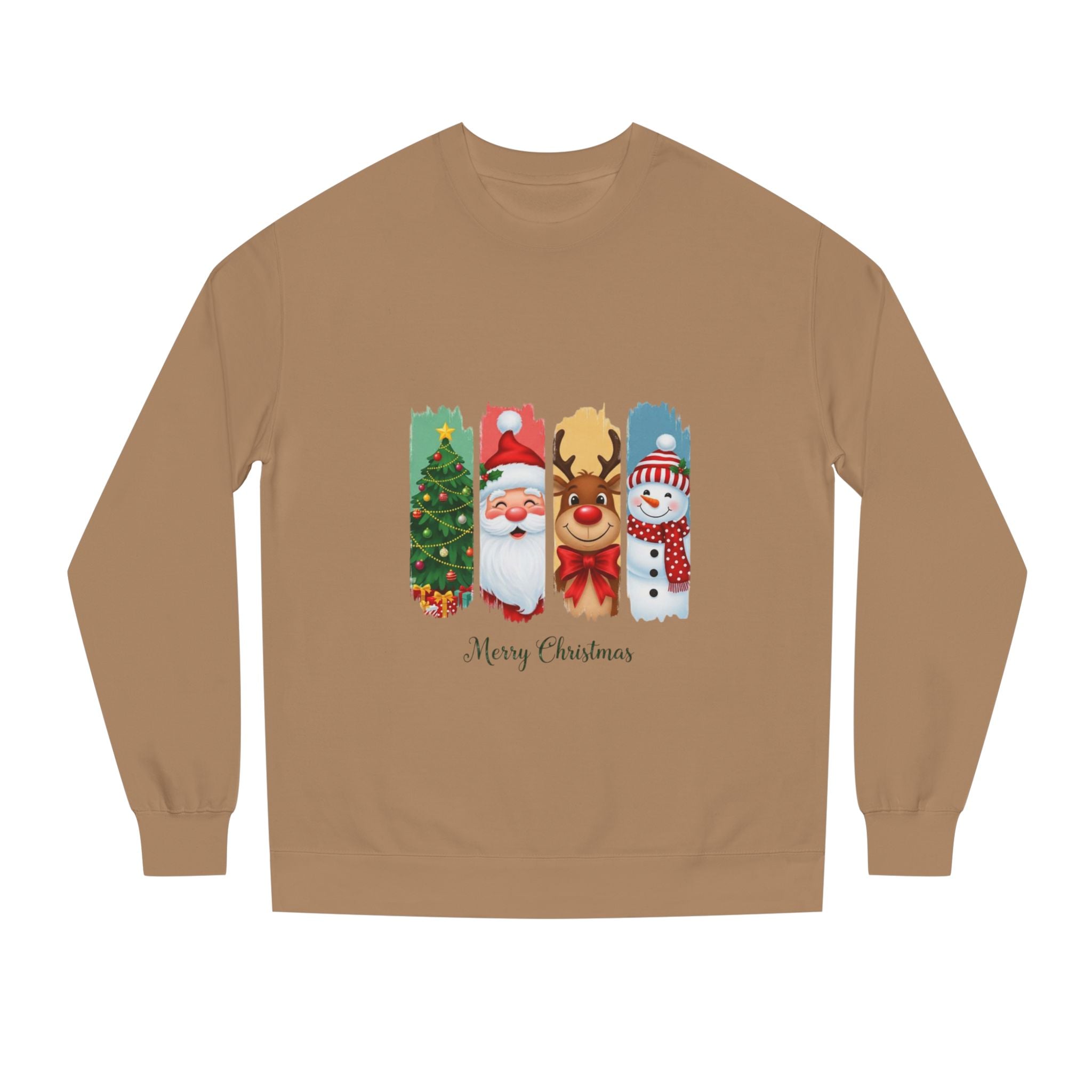Christmas Characters Crewneck Sweatshirt — Merry Christmas Tree, Santa, Reindeer & Snowman Design