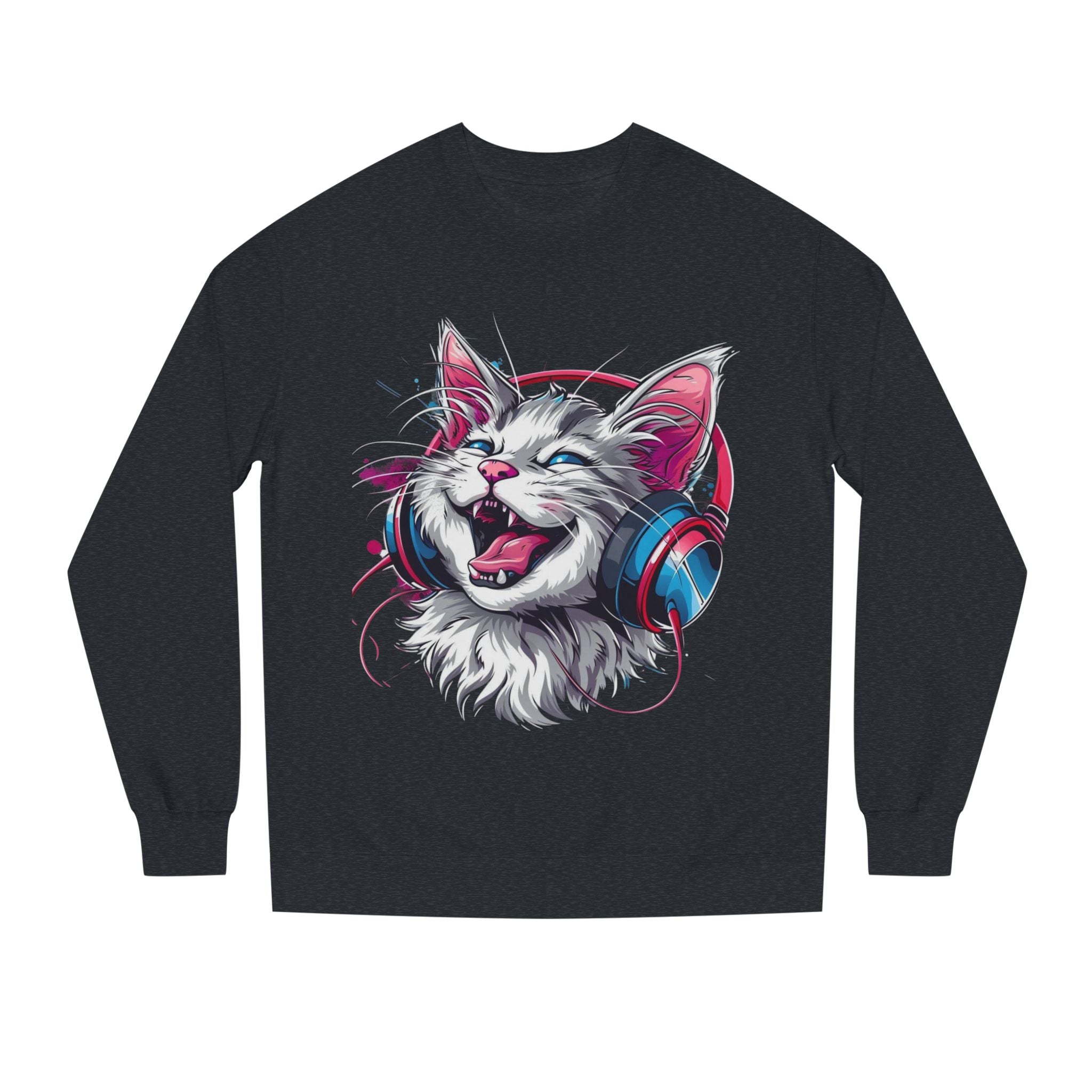 Cat with Headphones Sweatshirt — Vintage DJ Kitty Crewneck