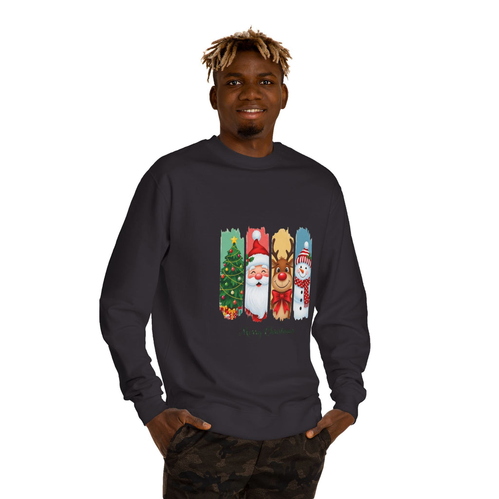 Christmas Characters Crewneck Sweatshirt — Merry Christmas Tree, Santa, Reindeer & Snowman Design