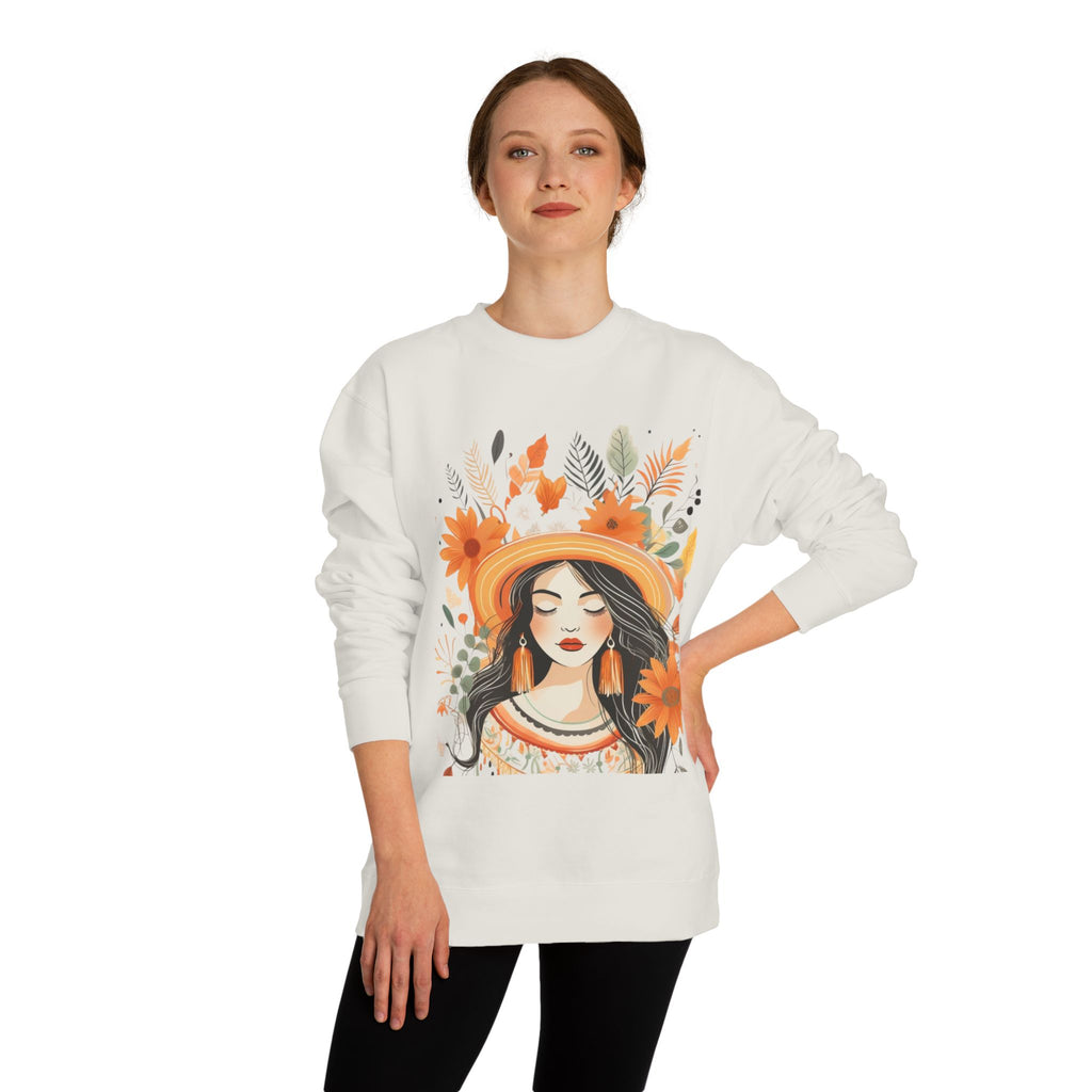 Autumn Bloom Women's Portrait Sweatshirt — Floral Hat Illustration