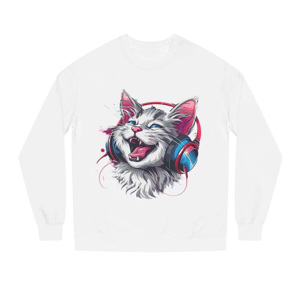 Cat with Headphones Sweatshirt — Vintage DJ Kitty Crewneck
