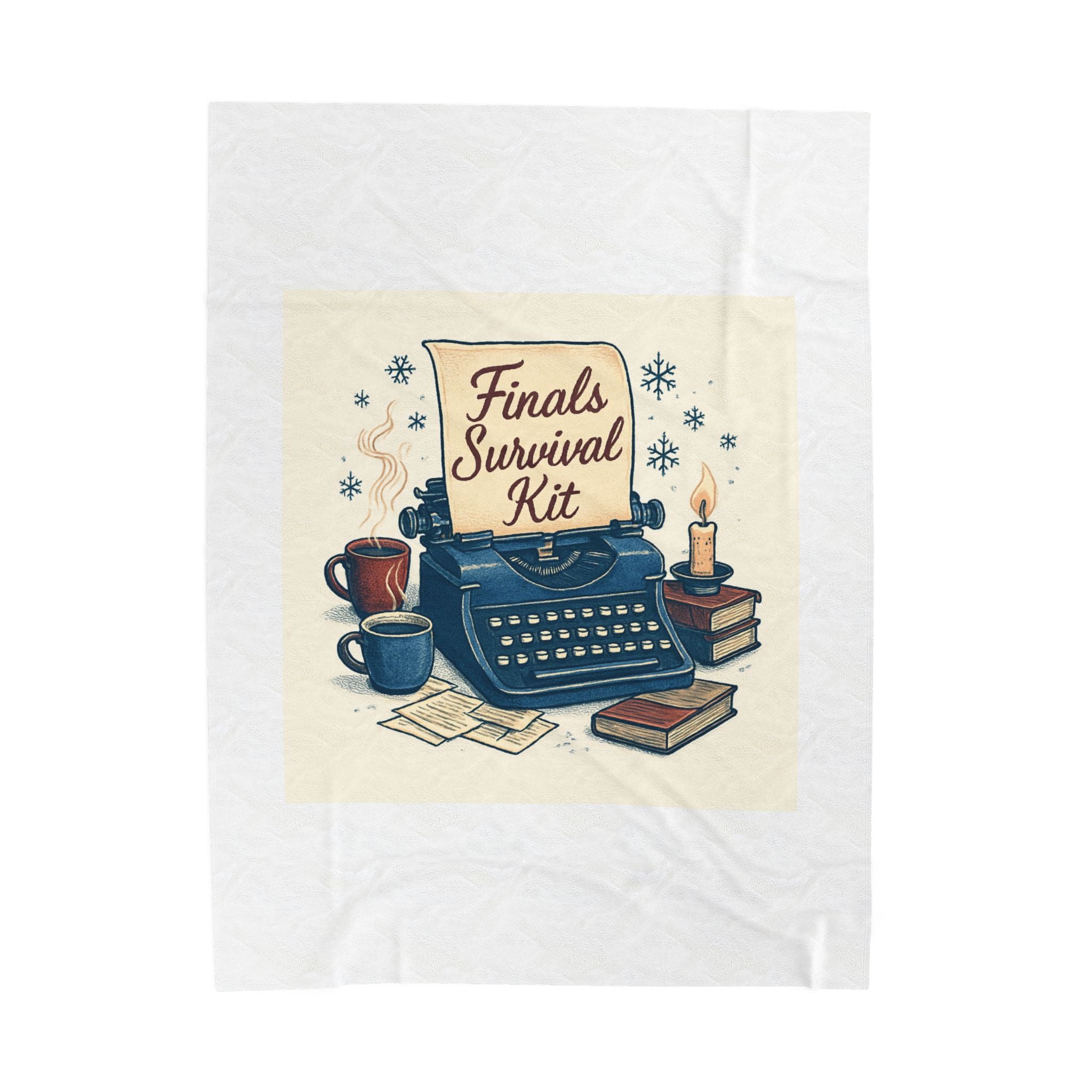 Finals Survival Kit Velveteen Plush Blanket — Cozy Study Throw with Typewriter Design
