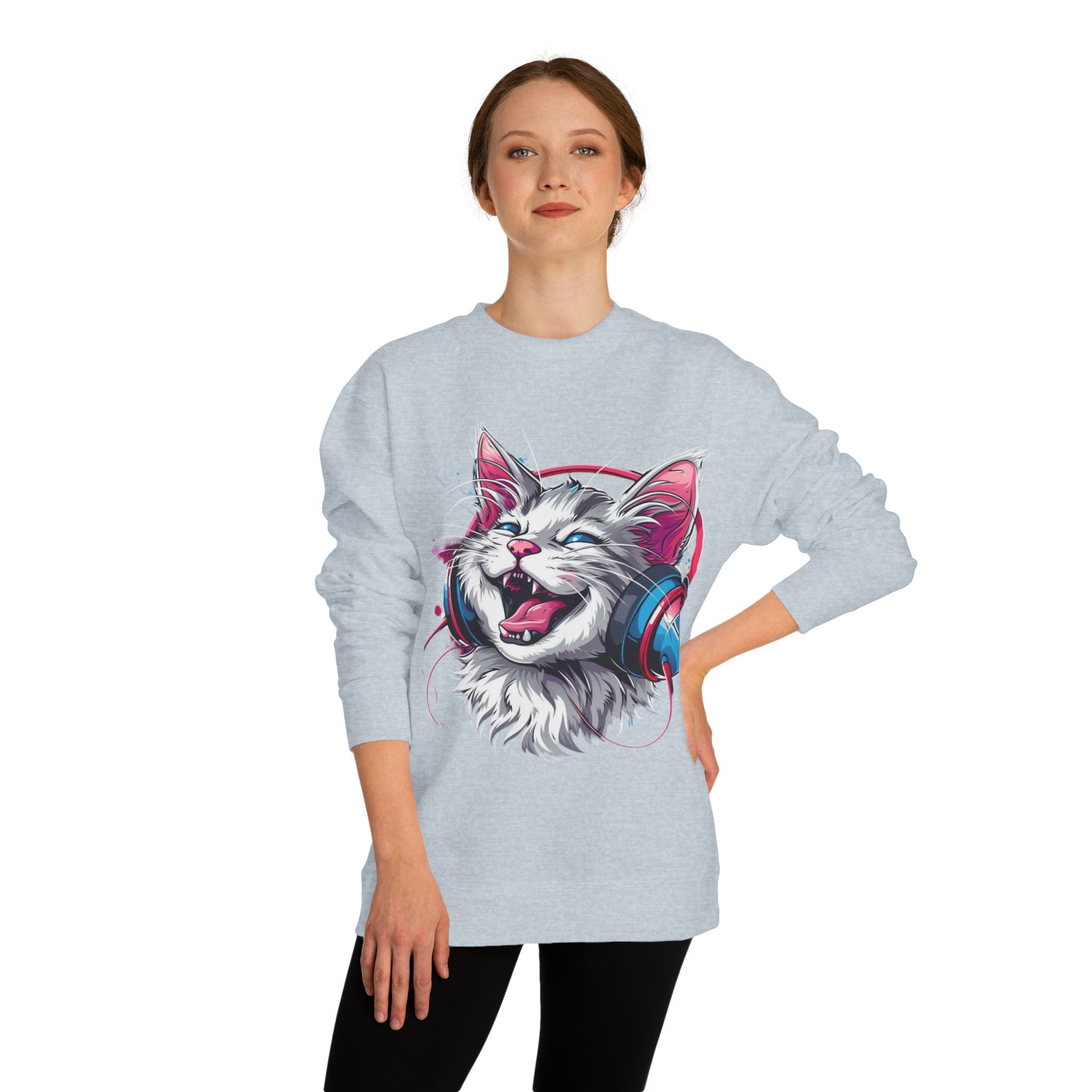 Cat with Headphones Sweatshirt — Vintage DJ Kitty Crewneck