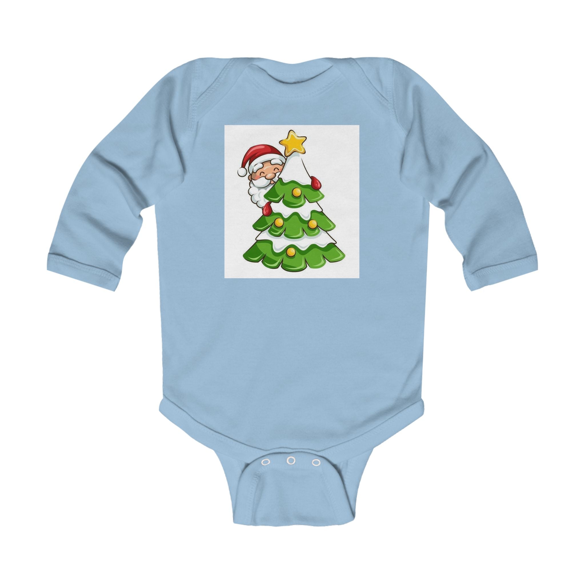 Baby Christmas Bodysuit - Cute Santa Peeking Behind Tree Holiday Onesie