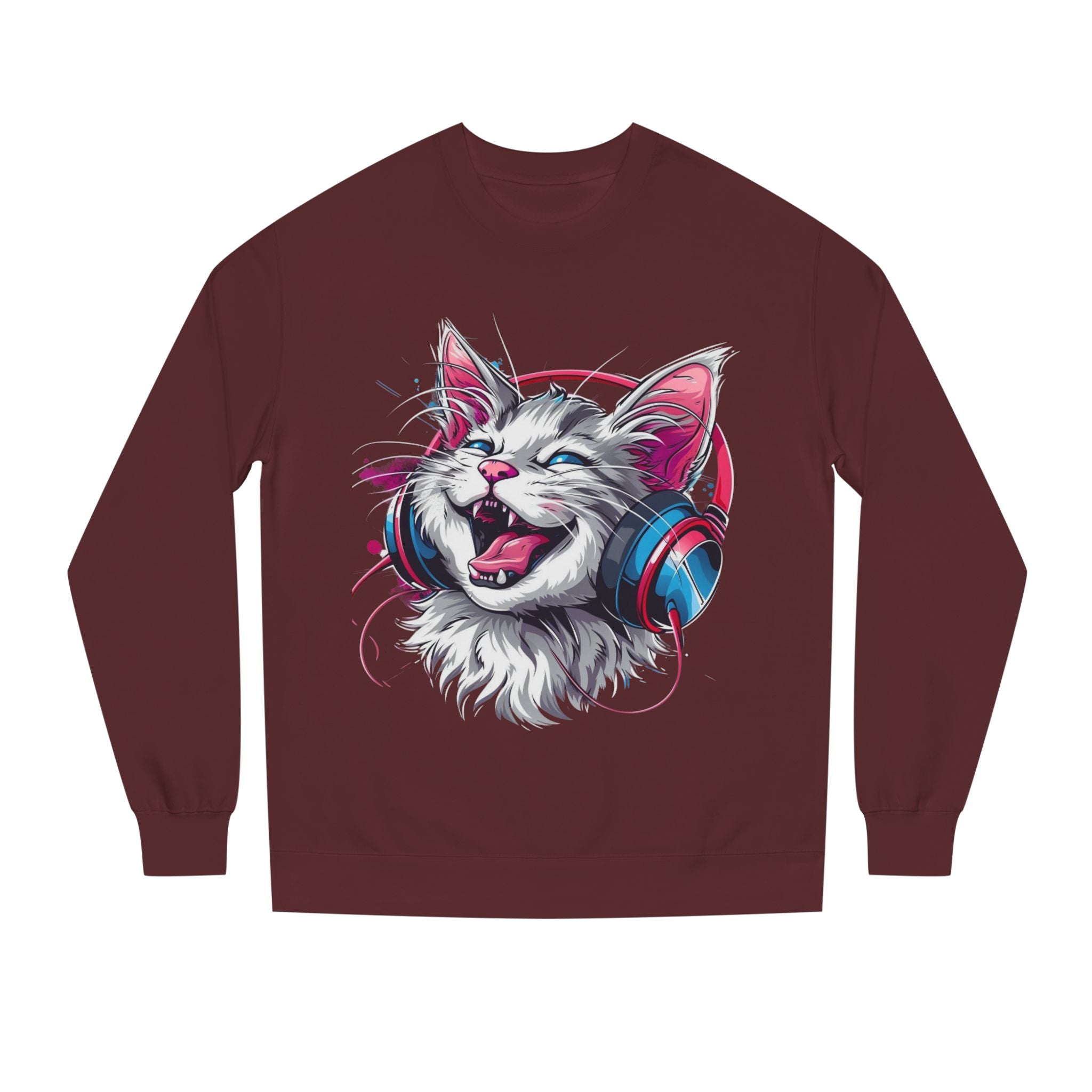 Cat with Headphones Sweatshirt — Vintage DJ Kitty Crewneck