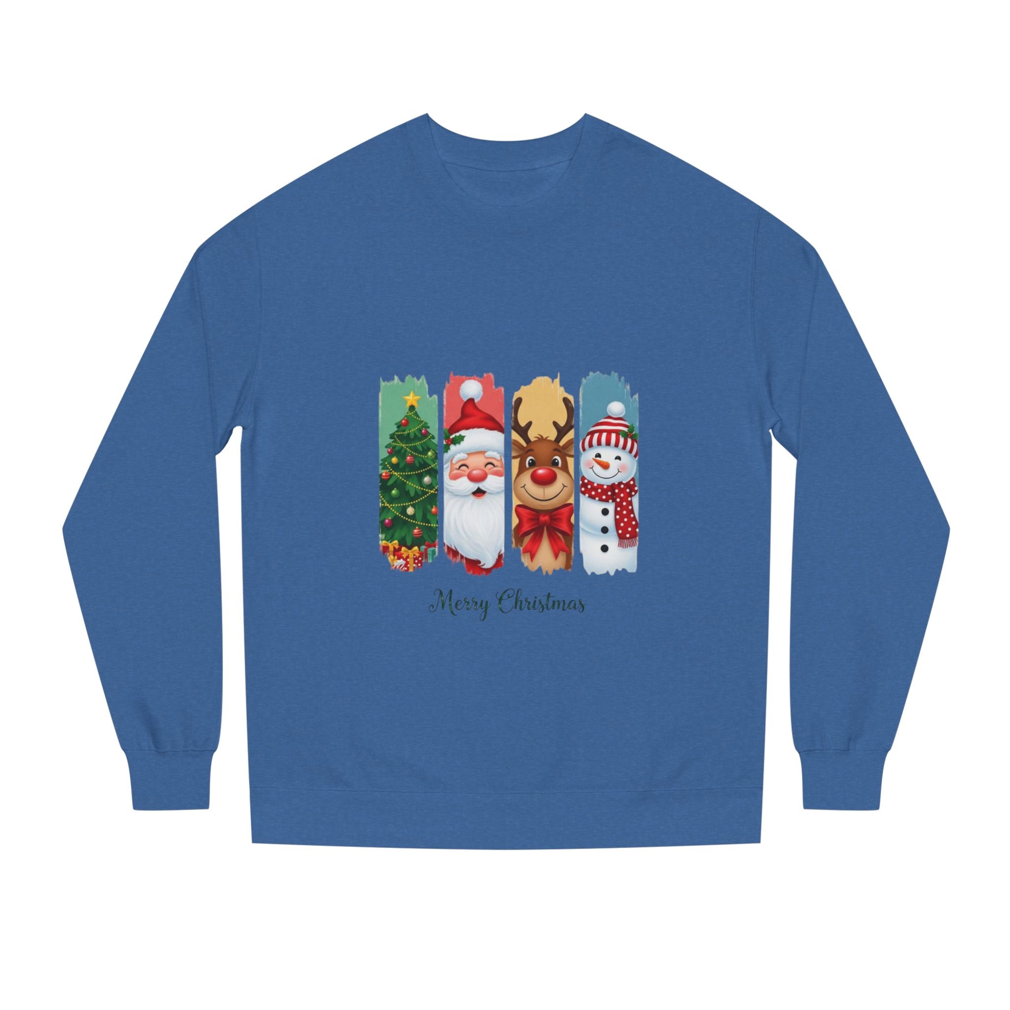 Christmas Characters Crewneck Sweatshirt — Merry Christmas Tree, Santa, Reindeer & Snowman Design