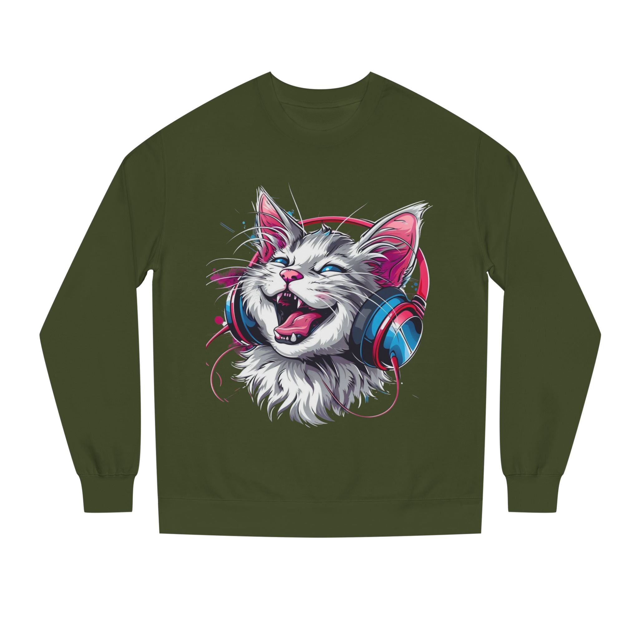 Cat with Headphones Sweatshirt — Vintage DJ Kitty Crewneck