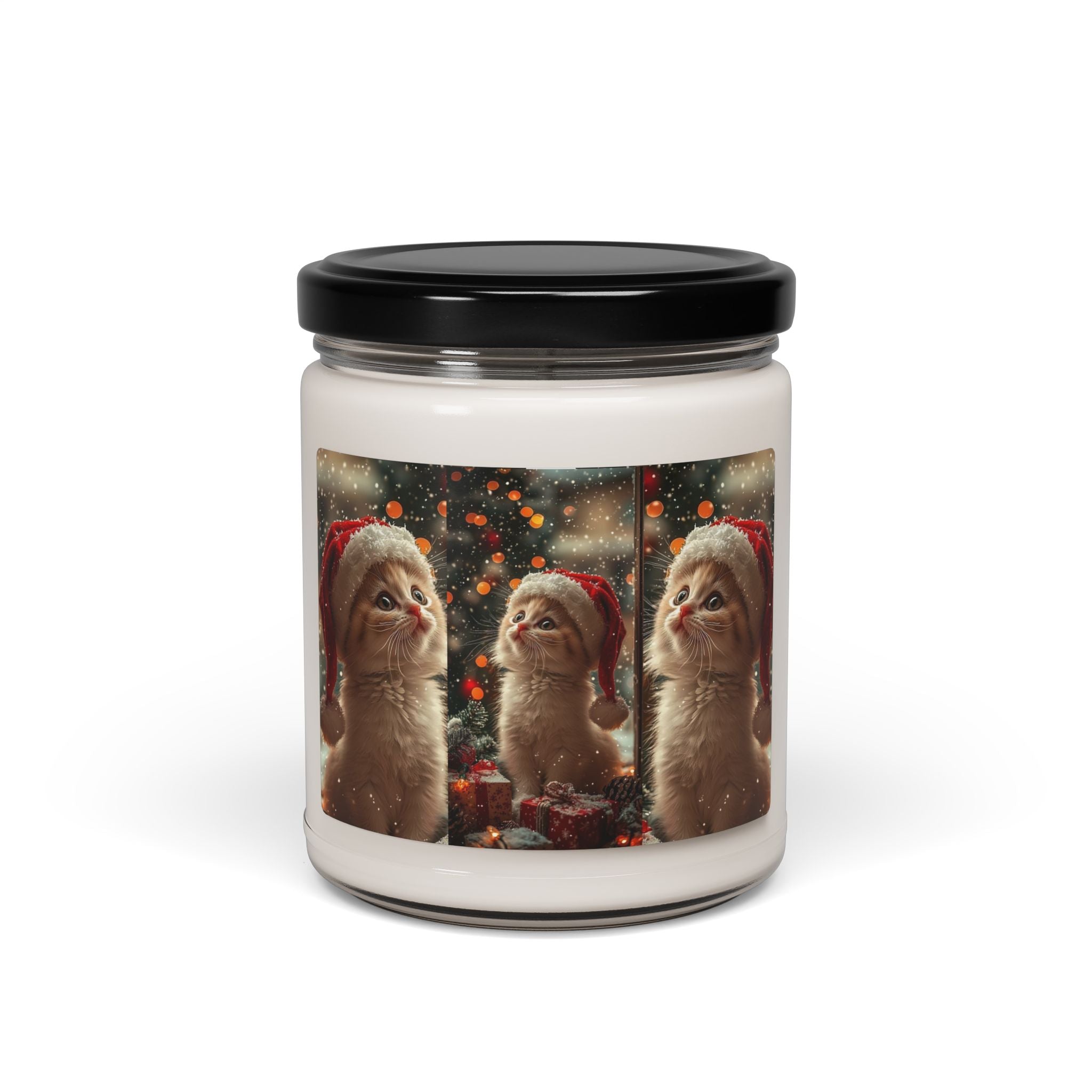 Christmas Kitten Soy Candle — 9oz Scented Holiday Candle (Santa Hat Cat)