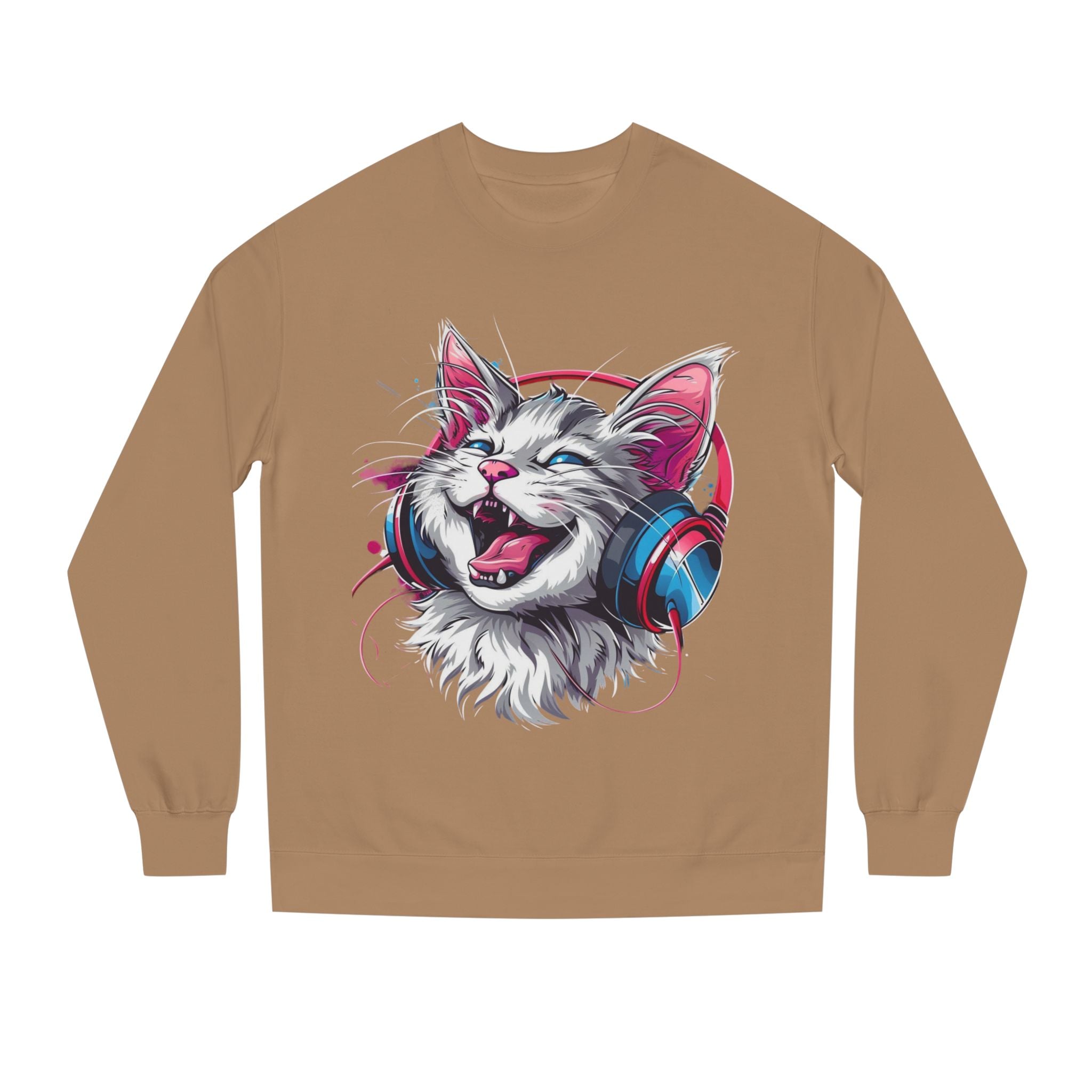 Cat with Headphones Sweatshirt — Vintage DJ Kitty Crewneck