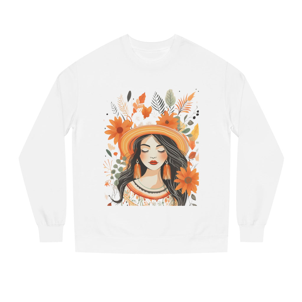 Autumn Bloom Women's Portrait Sweatshirt — Floral Hat Illustration