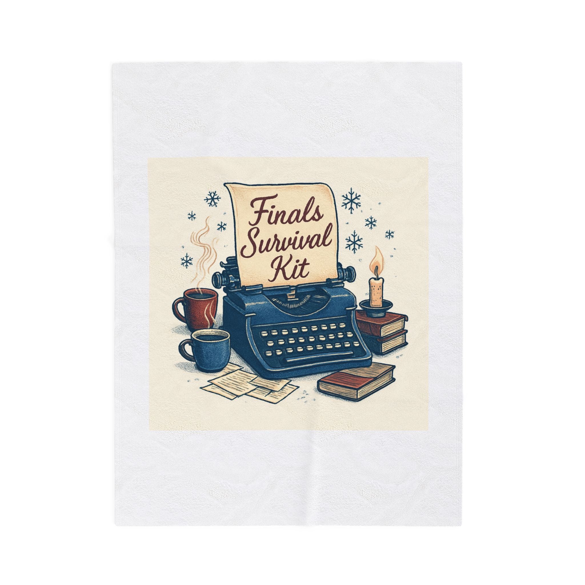 Finals Survival Kit Velveteen Plush Blanket — Cozy Study Throw with Typewriter Design
