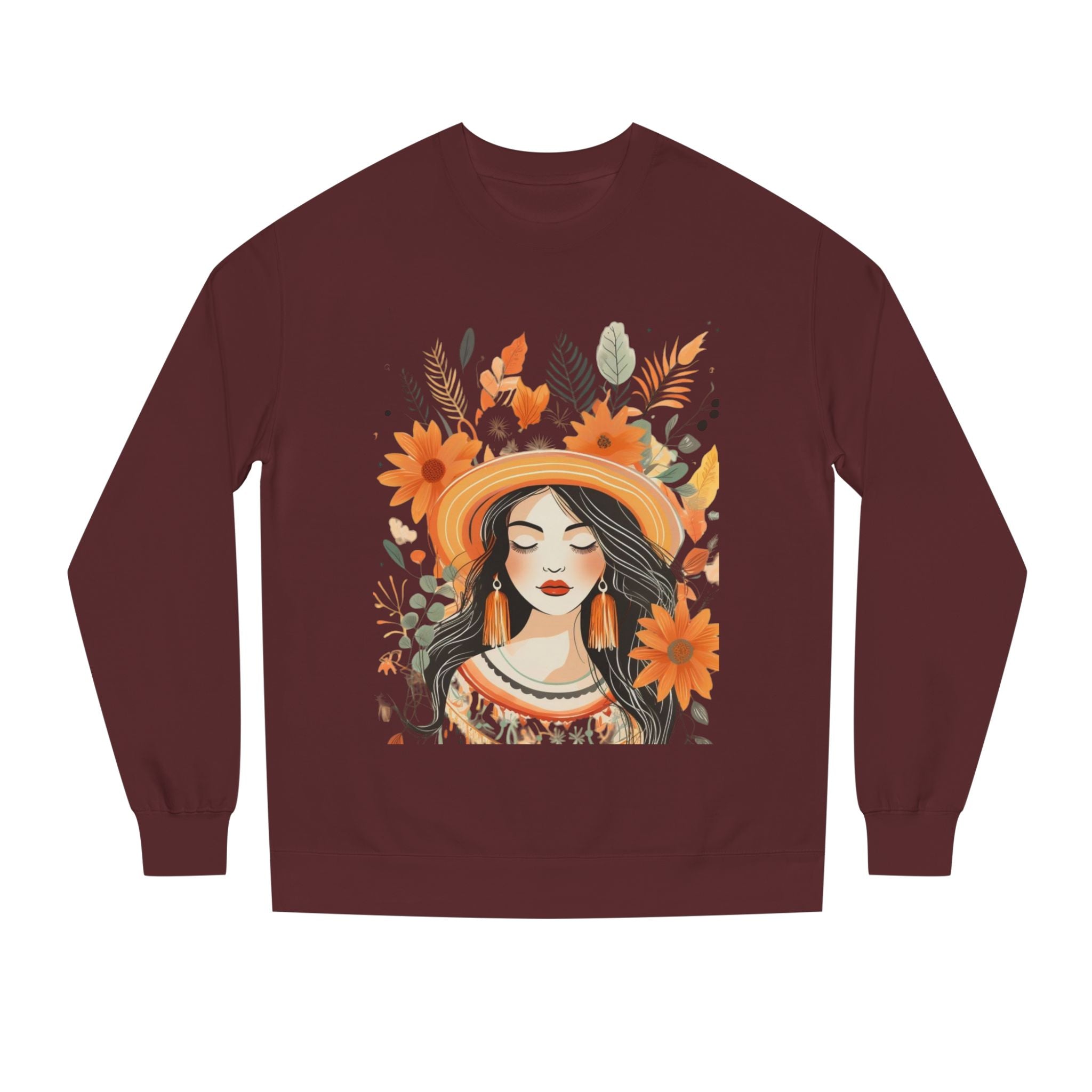 Autumn Bloom Women's Portrait Sweatshirt — Floral Hat Illustration