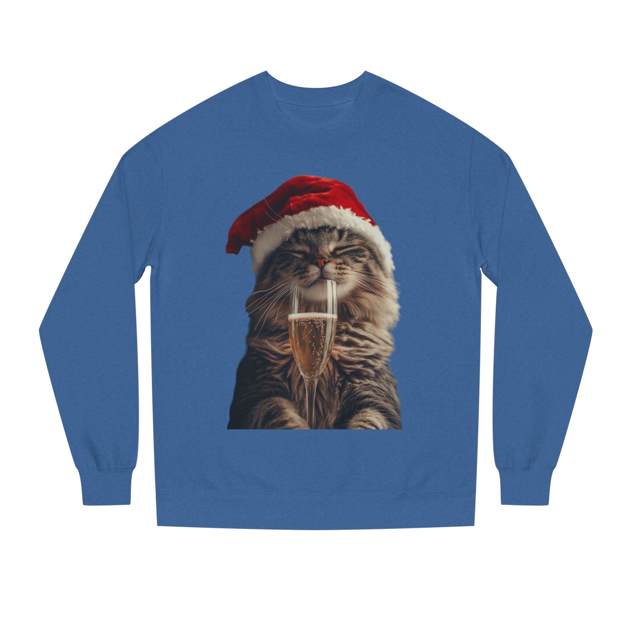 Christmas Cat Sweatshirt — Festive Cat with Santa Hat & Champagne