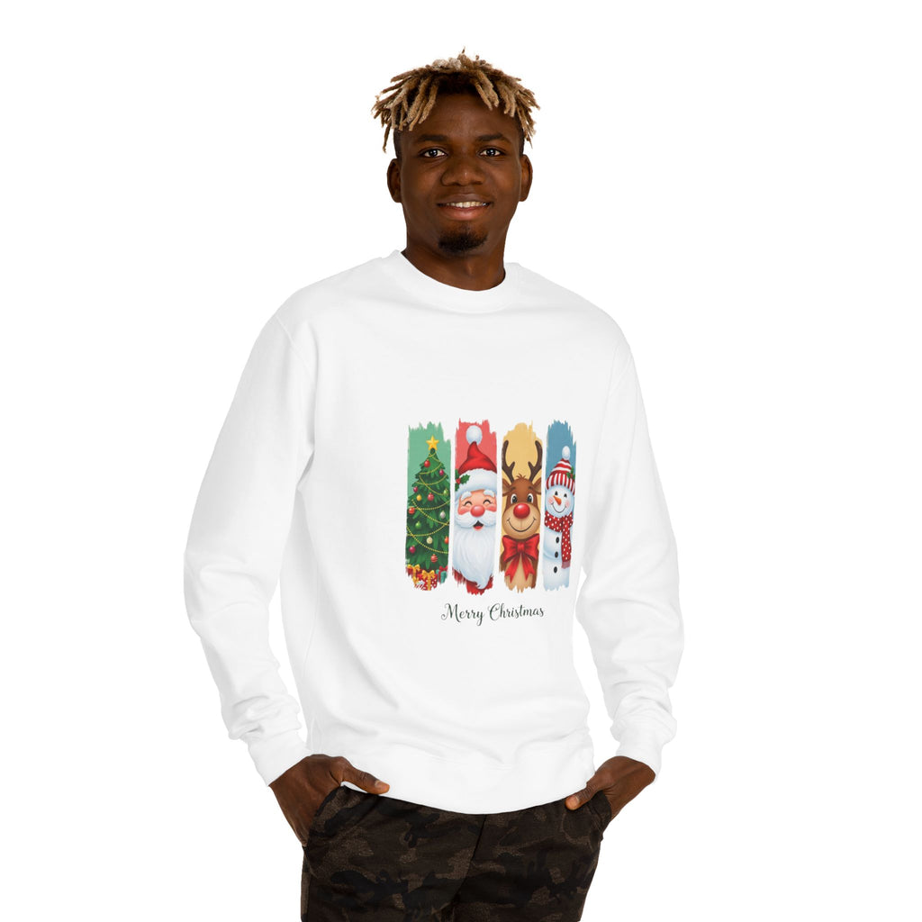 Christmas Characters Crewneck Sweatshirt — Merry Christmas Tree, Santa, Reindeer & Snowman Design