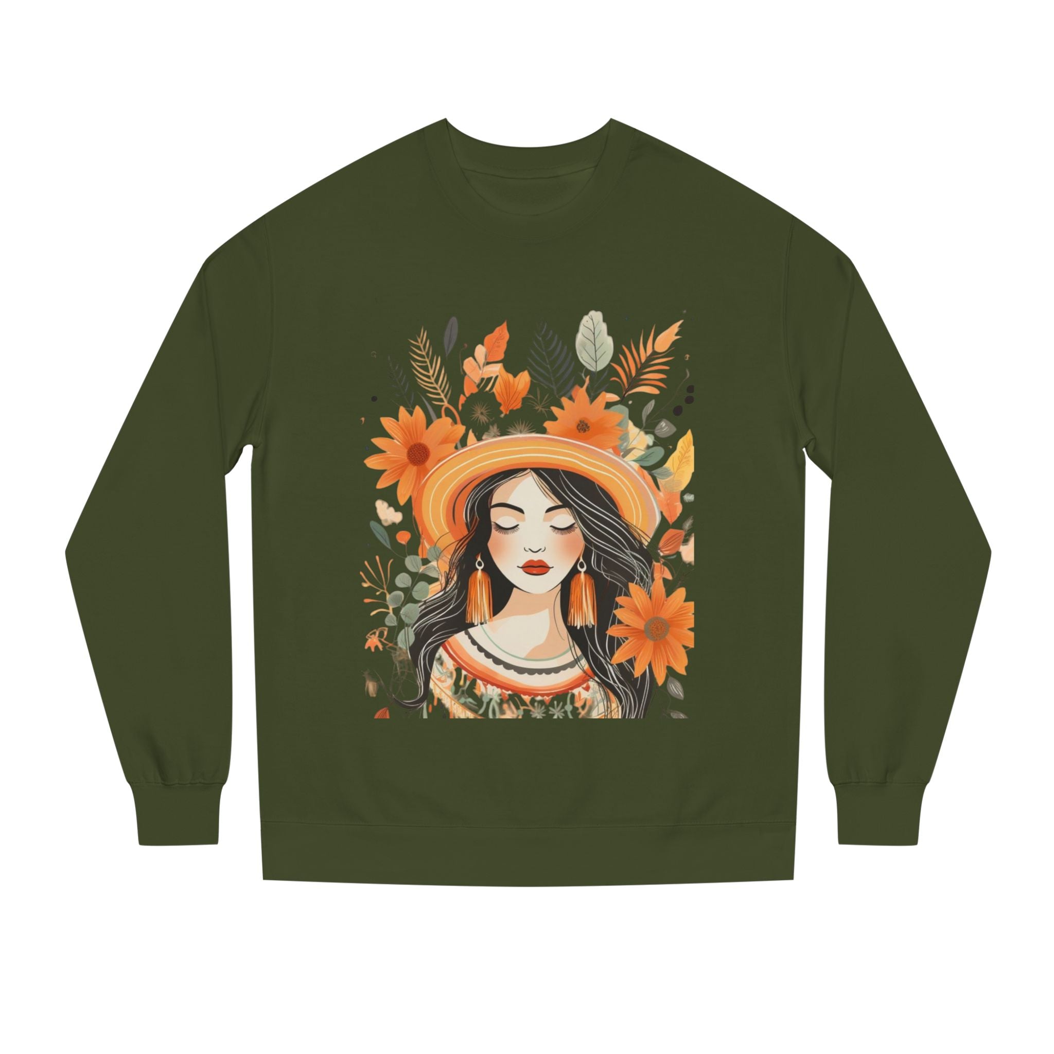 Autumn Bloom Women's Portrait Sweatshirt — Floral Hat Illustration