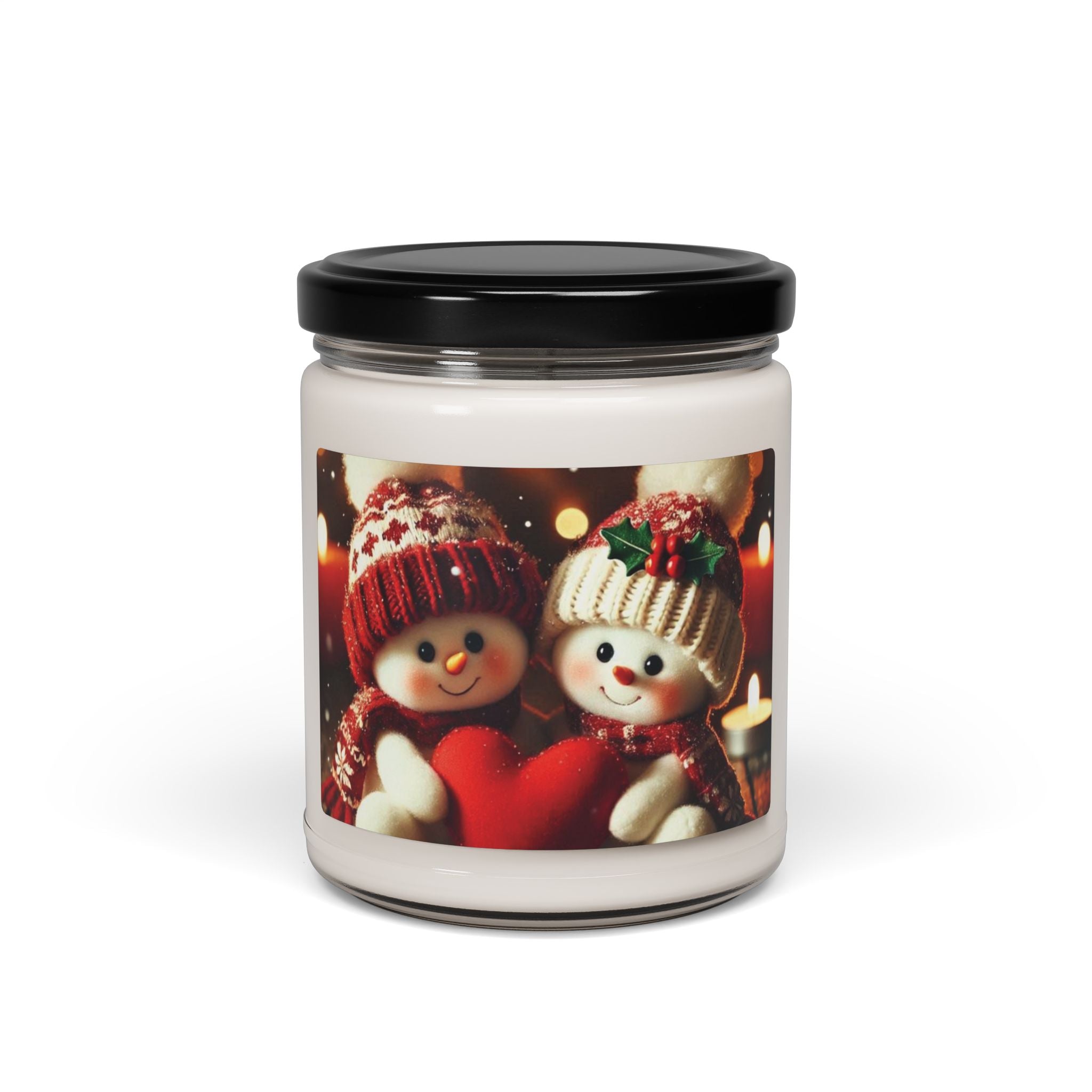 Christmas Snowman Couple Scented Soy Candle, 9oz — Holiday Cozy Aromatherapy Gift