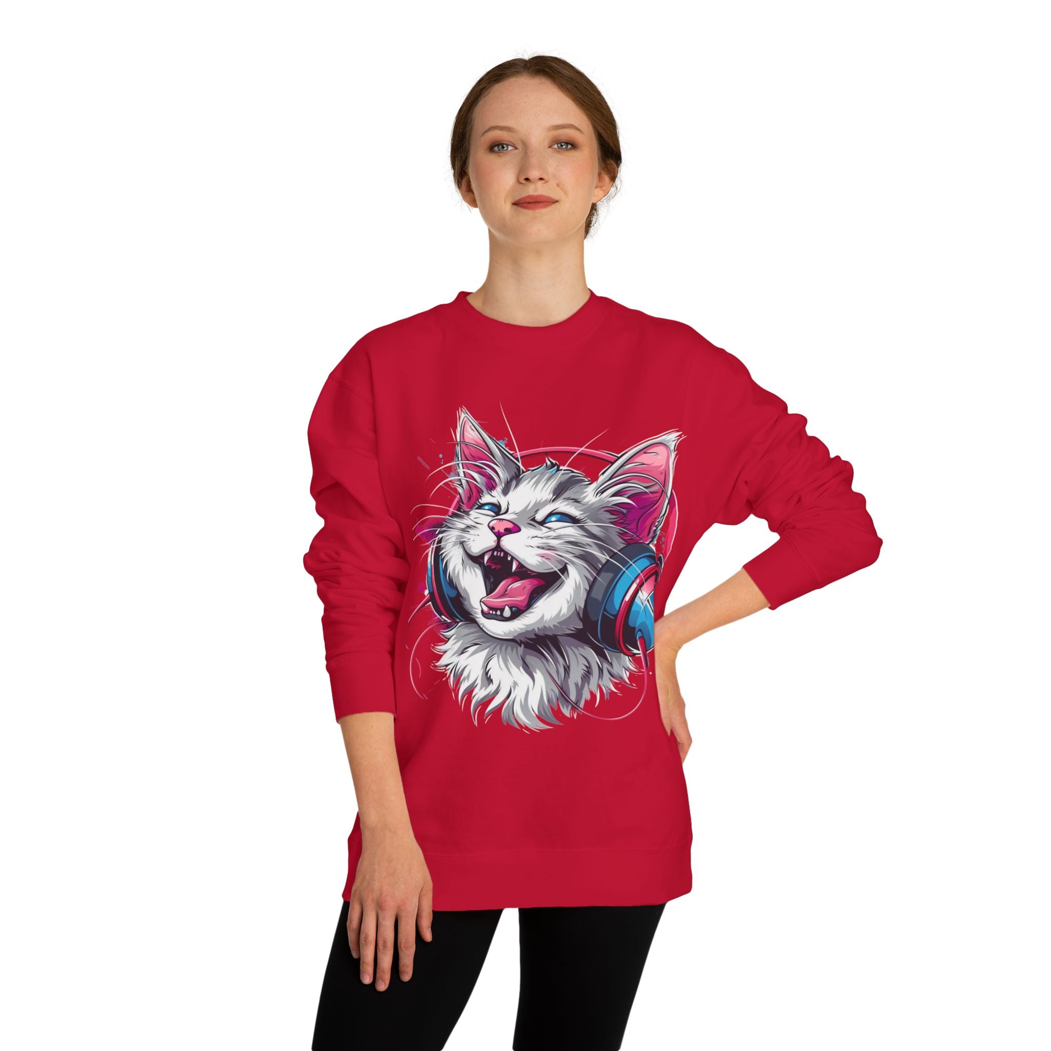 Cat with Headphones Sweatshirt — Vintage DJ Kitty Crewneck