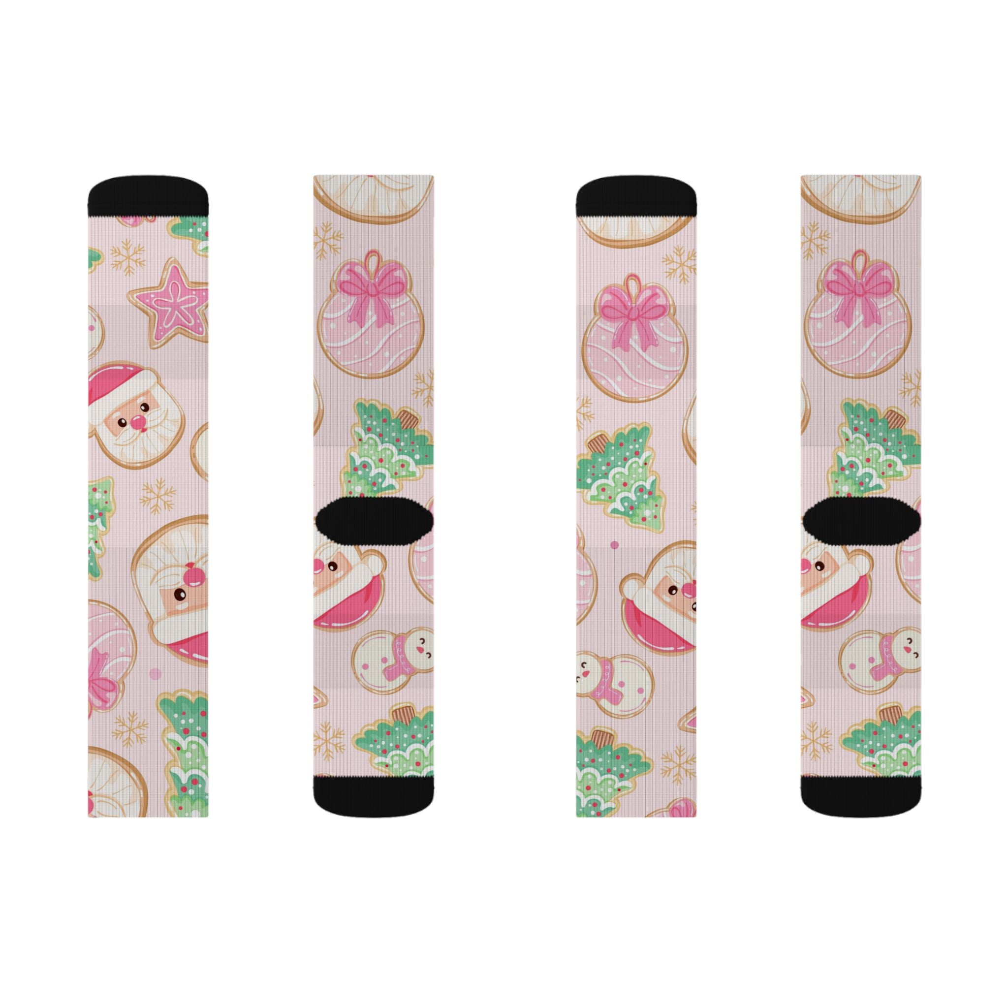Christmas Santa & Tree Sublimation Socks — Cute Pastel Holiday Crew Socks