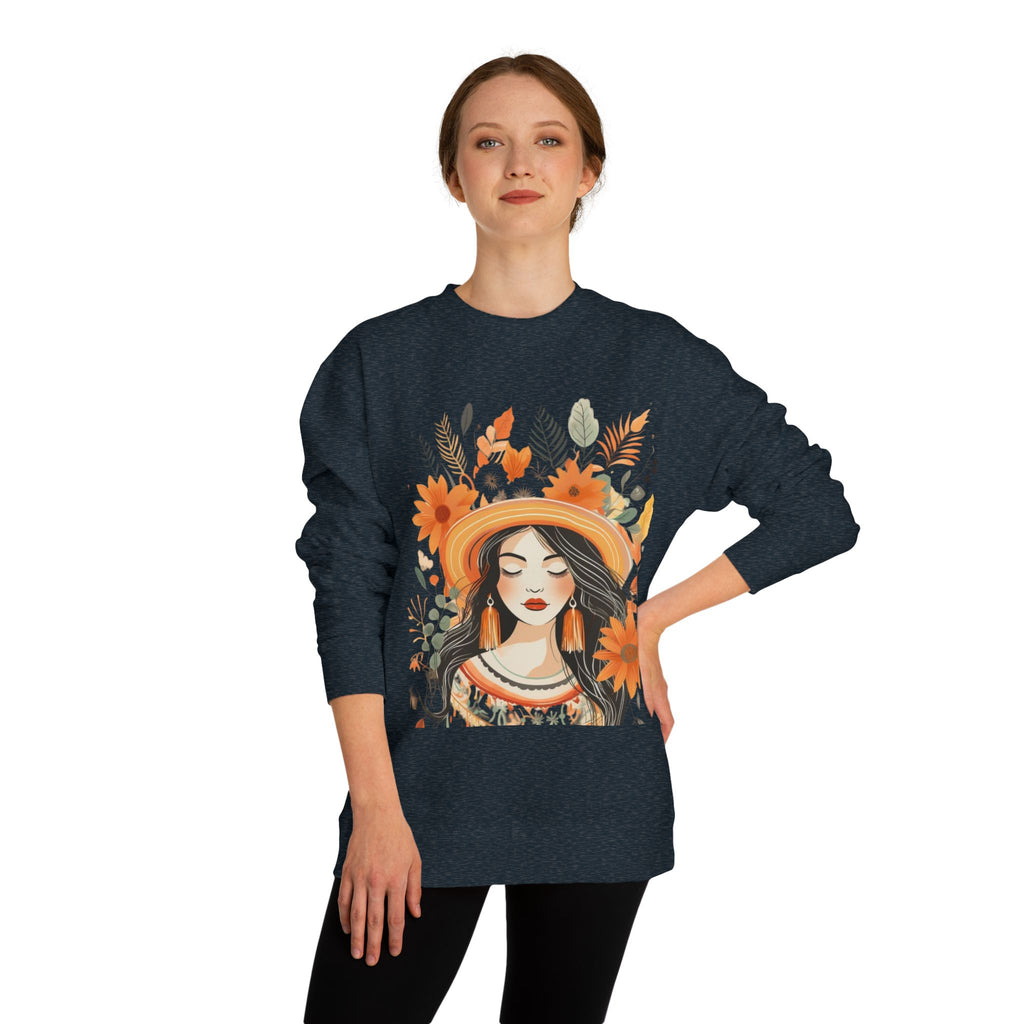 Autumn Bloom Women's Portrait Sweatshirt — Floral Hat Illustration