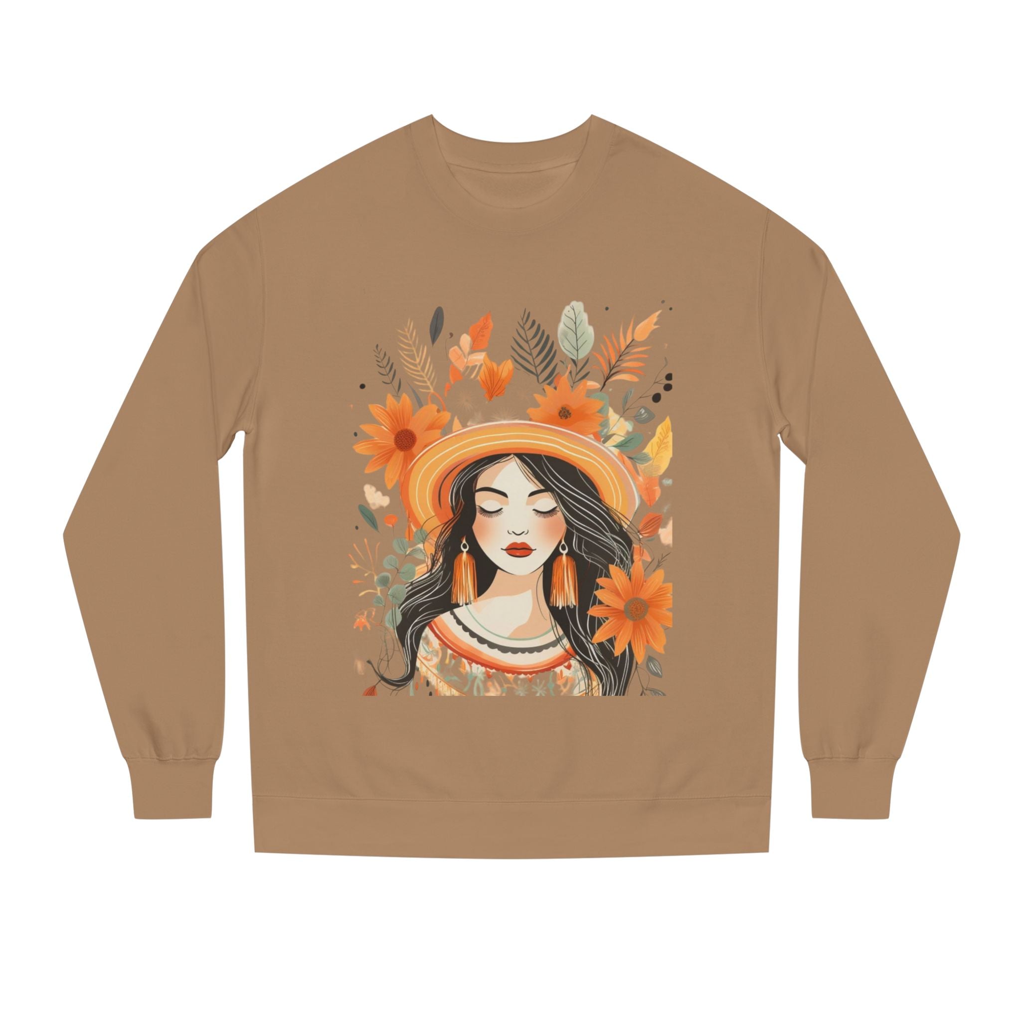 Autumn Bloom Women's Portrait Sweatshirt — Floral Hat Illustration