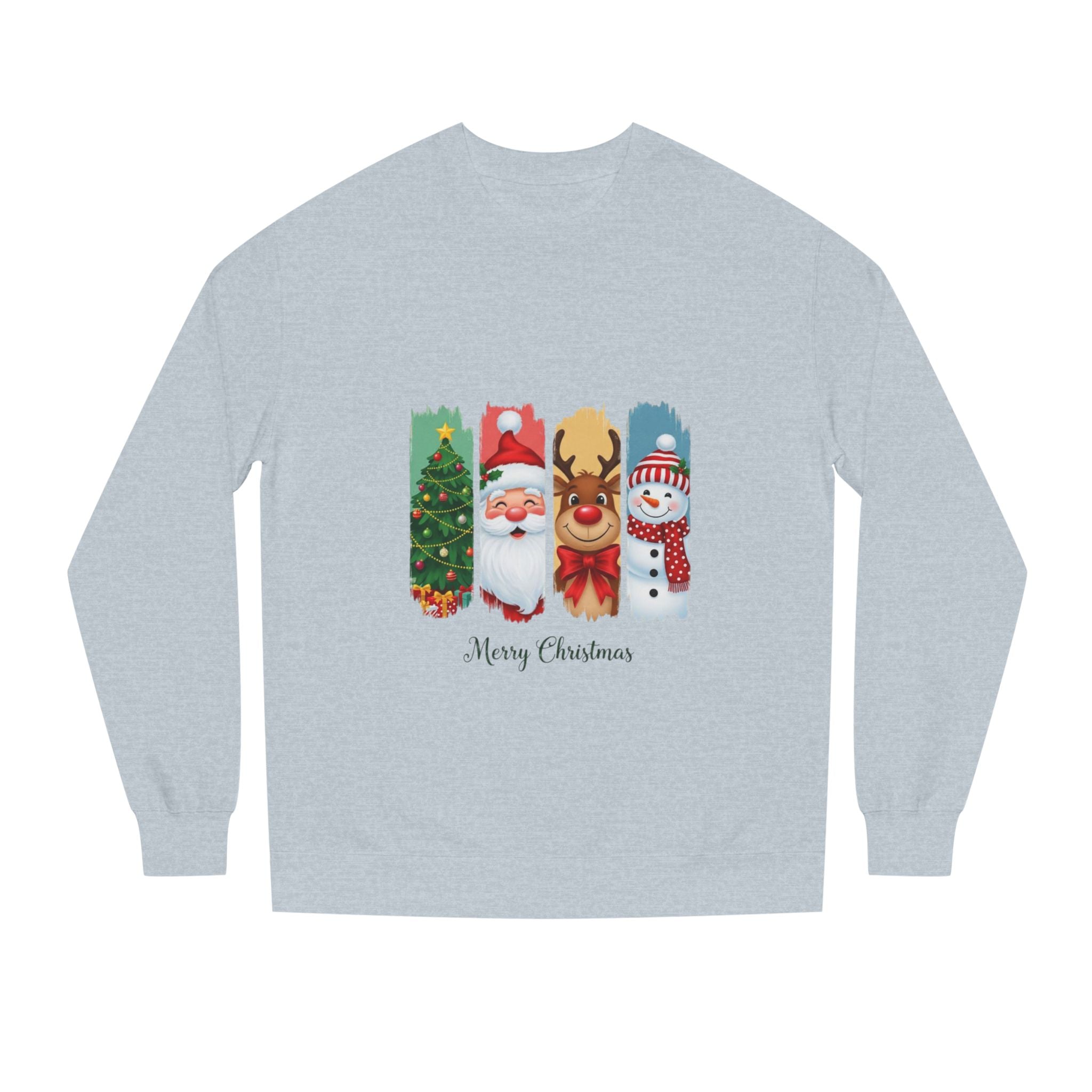 Christmas Characters Crewneck Sweatshirt — Merry Christmas Tree, Santa, Reindeer & Snowman Design