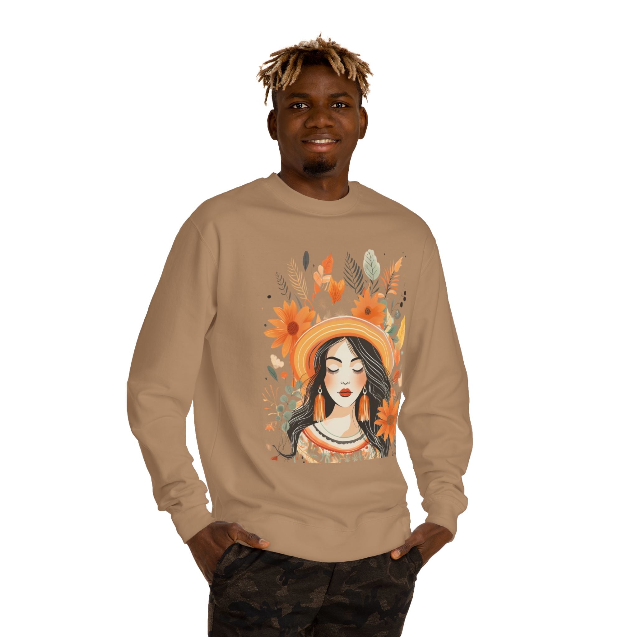 Autumn Bloom Women's Portrait Sweatshirt — Floral Hat Illustration