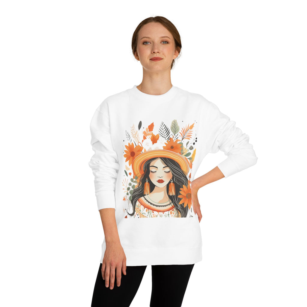 Autumn Bloom Women's Portrait Sweatshirt — Floral Hat Illustration
