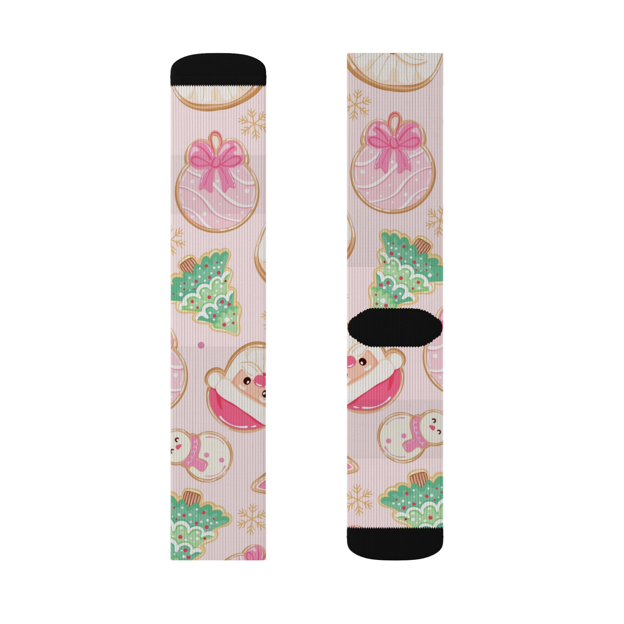 Christmas Santa & Tree Sublimation Socks — Cute Pastel Holiday Crew Socks