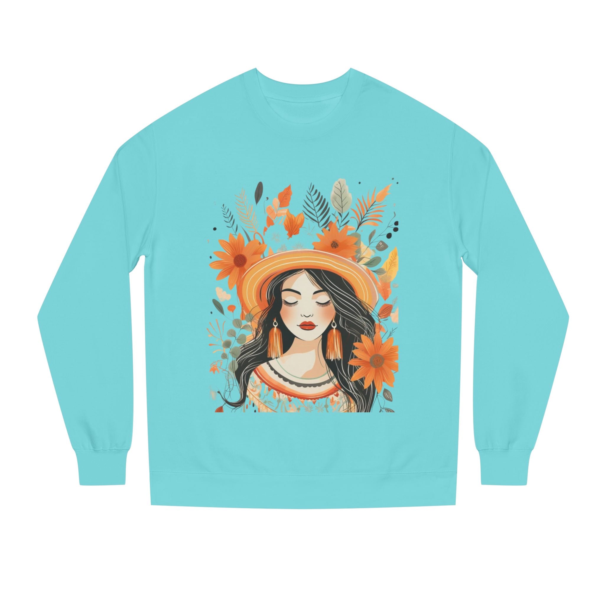 Autumn Bloom Women's Portrait Sweatshirt — Floral Hat Illustration