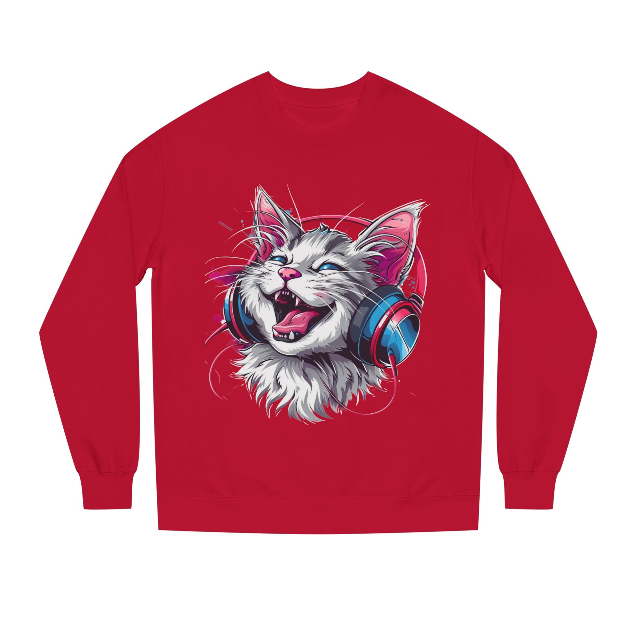 Cat with Headphones Sweatshirt — Vintage DJ Kitty Crewneck