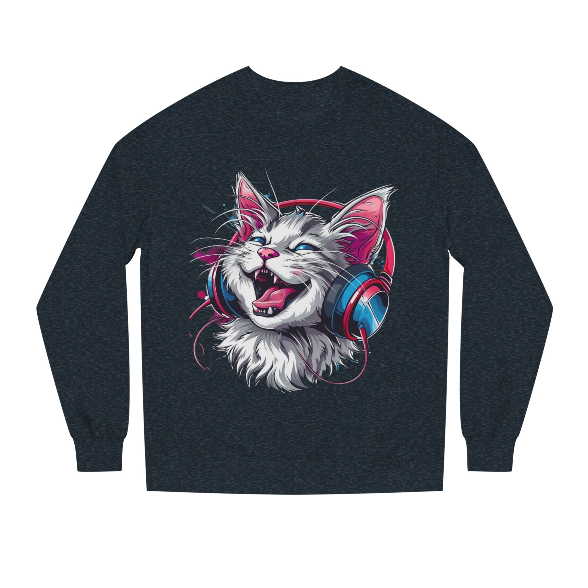 Cat with Headphones Sweatshirt — Vintage DJ Kitty Crewneck