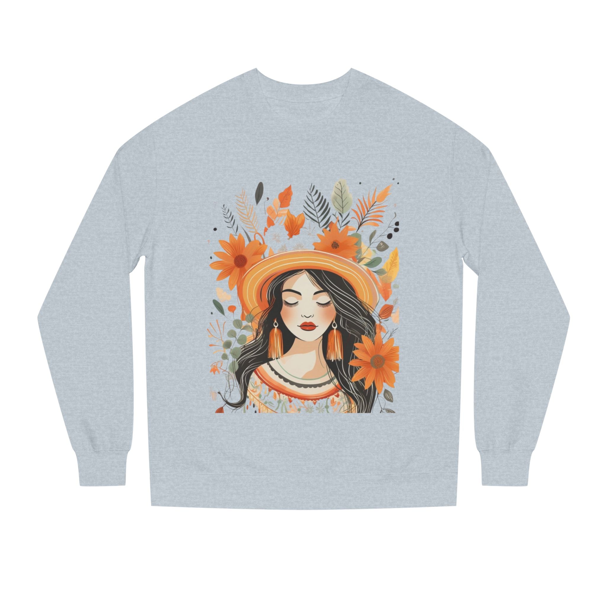 Autumn Bloom Women's Portrait Sweatshirt — Floral Hat Illustration