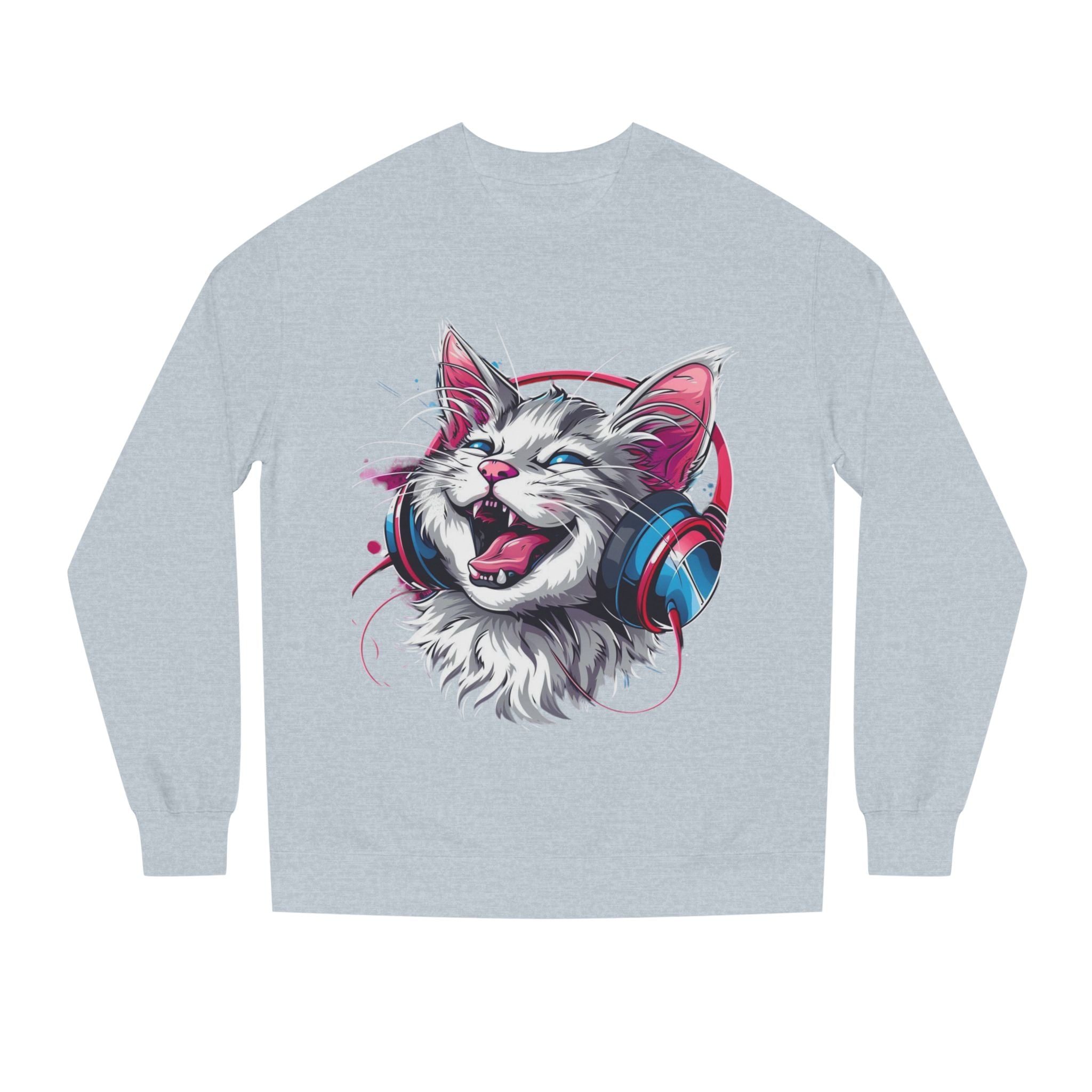 Cat with Headphones Sweatshirt — Vintage DJ Kitty Crewneck