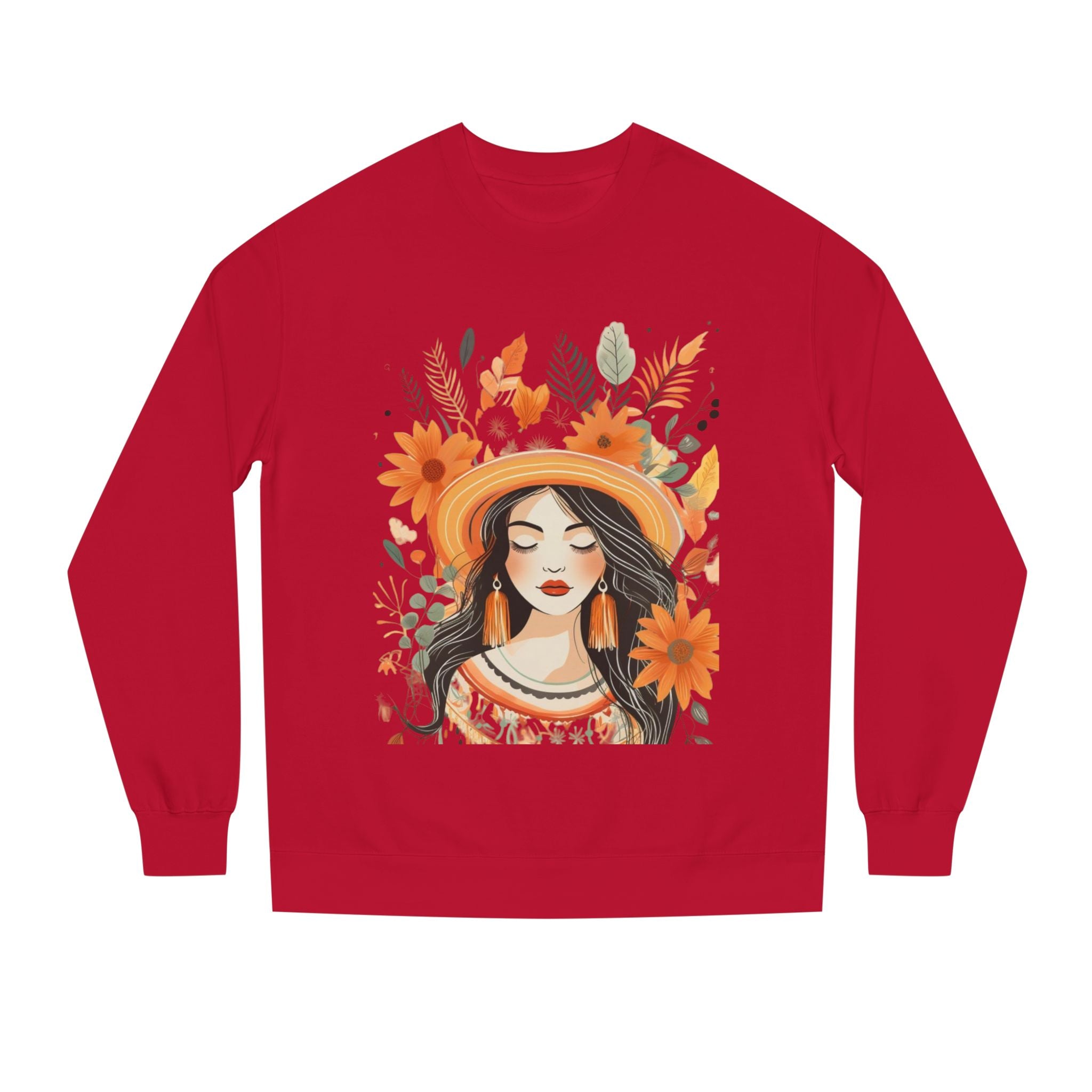 Autumn Bloom Women's Portrait Sweatshirt — Floral Hat Illustration