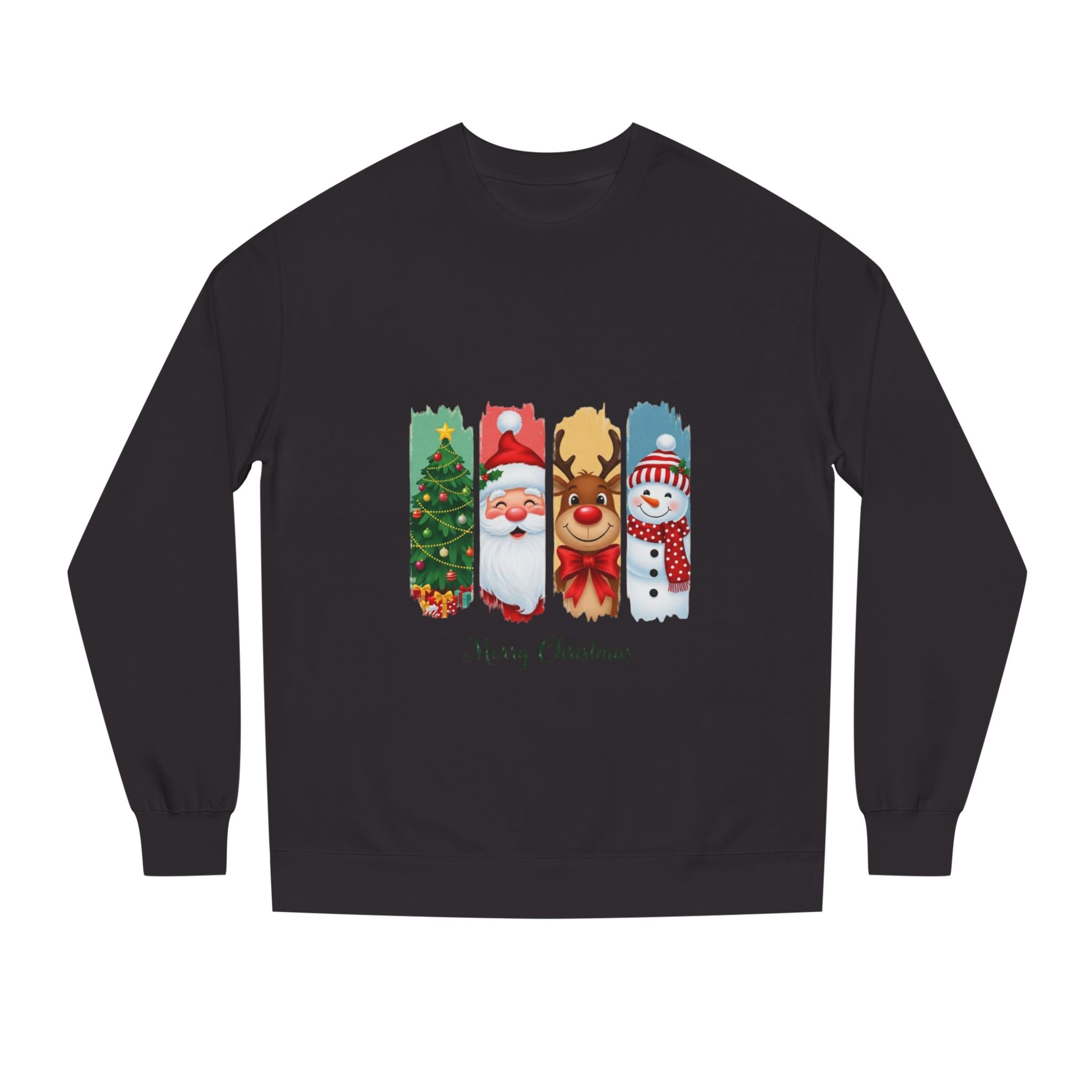 Christmas Characters Crewneck Sweatshirt — Merry Christmas Tree, Santa, Reindeer & Snowman Design
