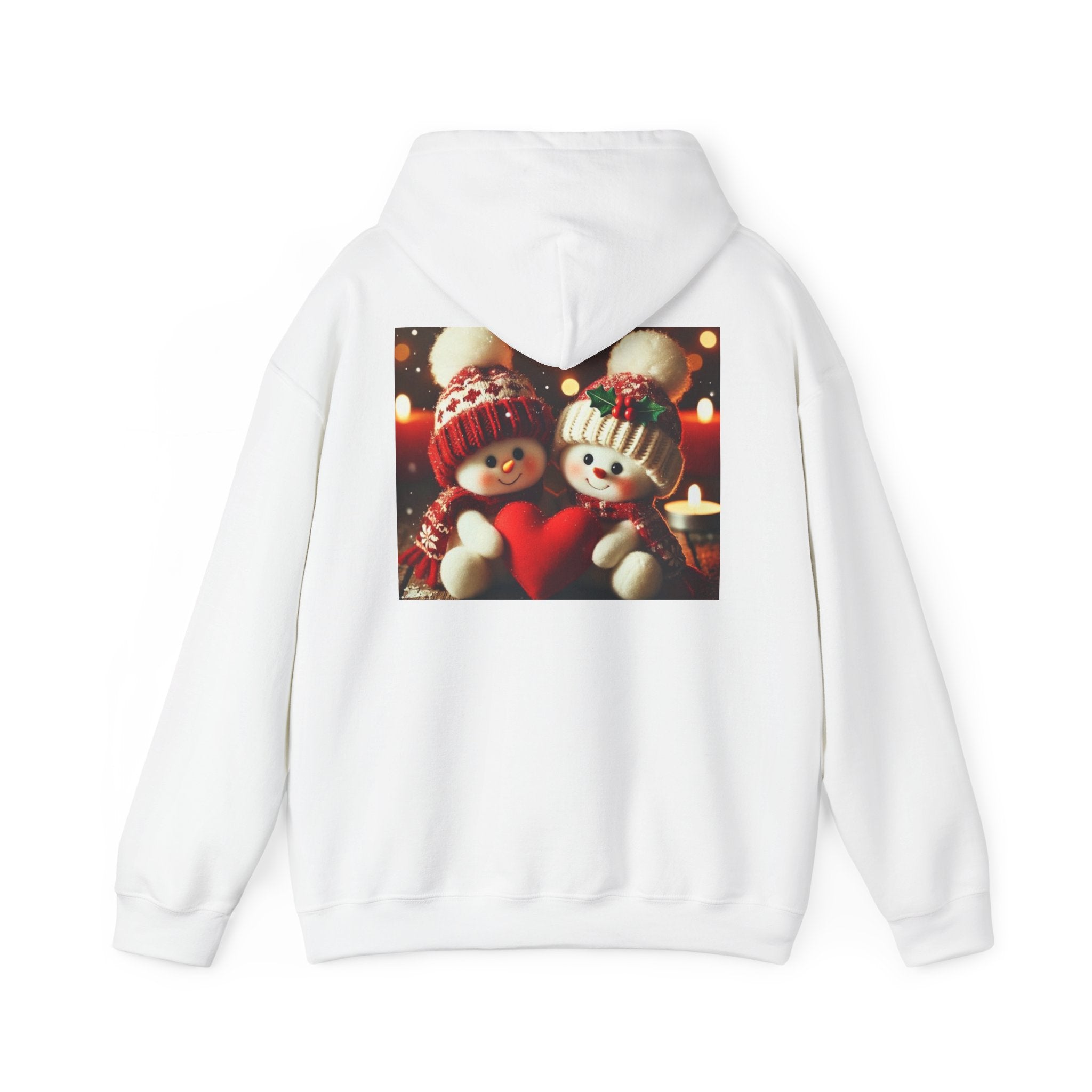 Cute Snowman Couple Heart Hoodie — Christmas Cozy Holiday Sweatshirt