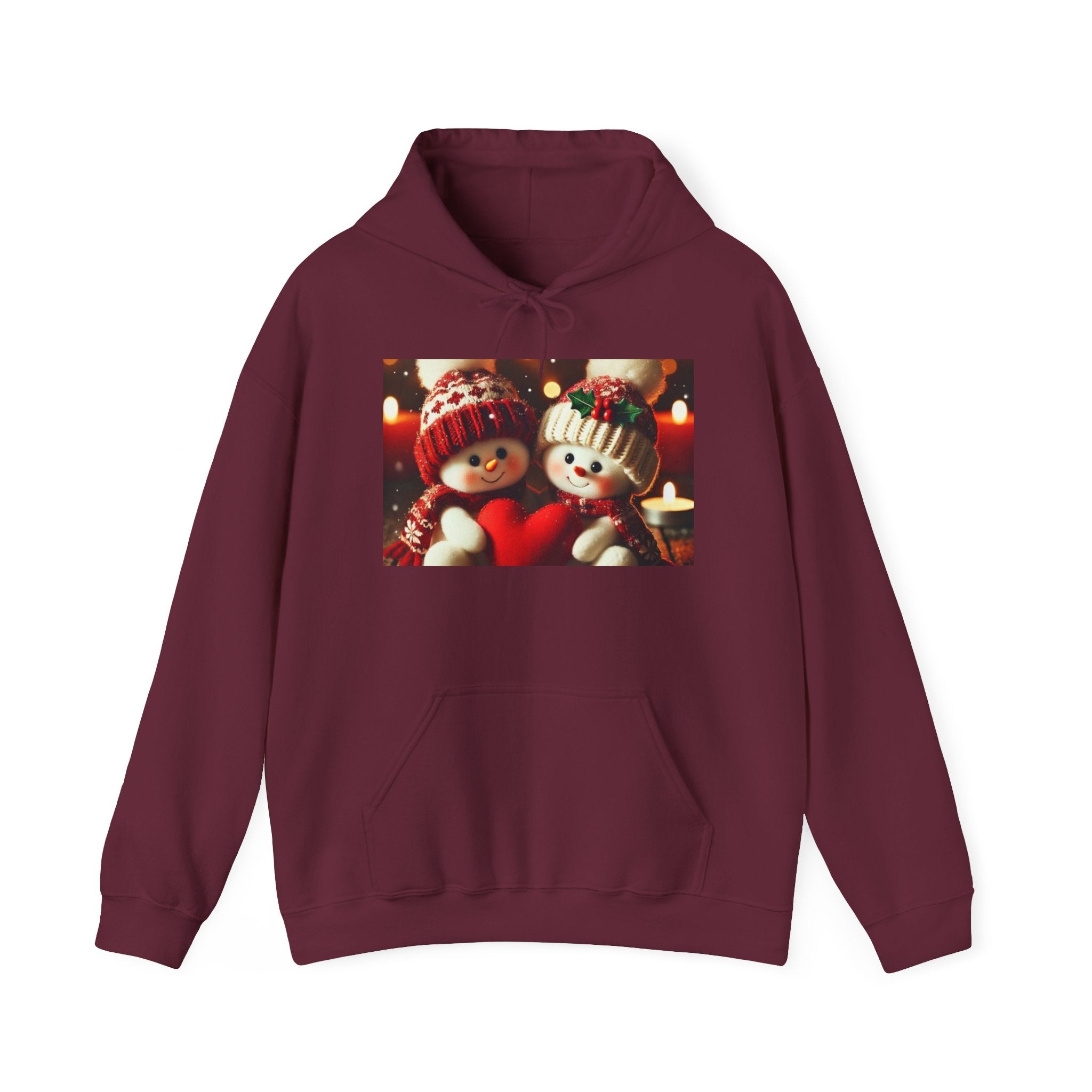 Cute Snowman Couple Heart Hoodie — Christmas Cozy Holiday Sweatshirt