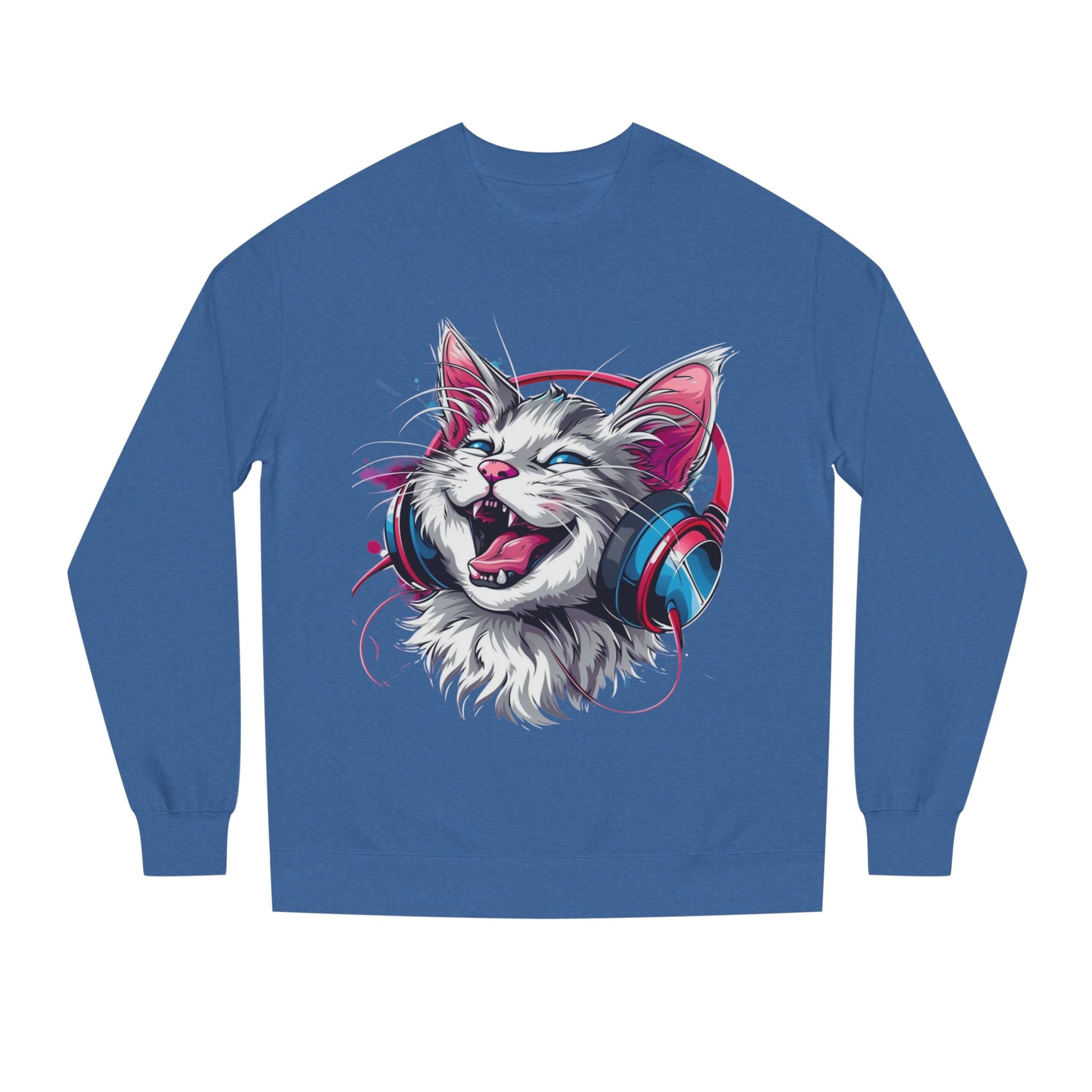 Cat with Headphones Sweatshirt — Vintage DJ Kitty Crewneck