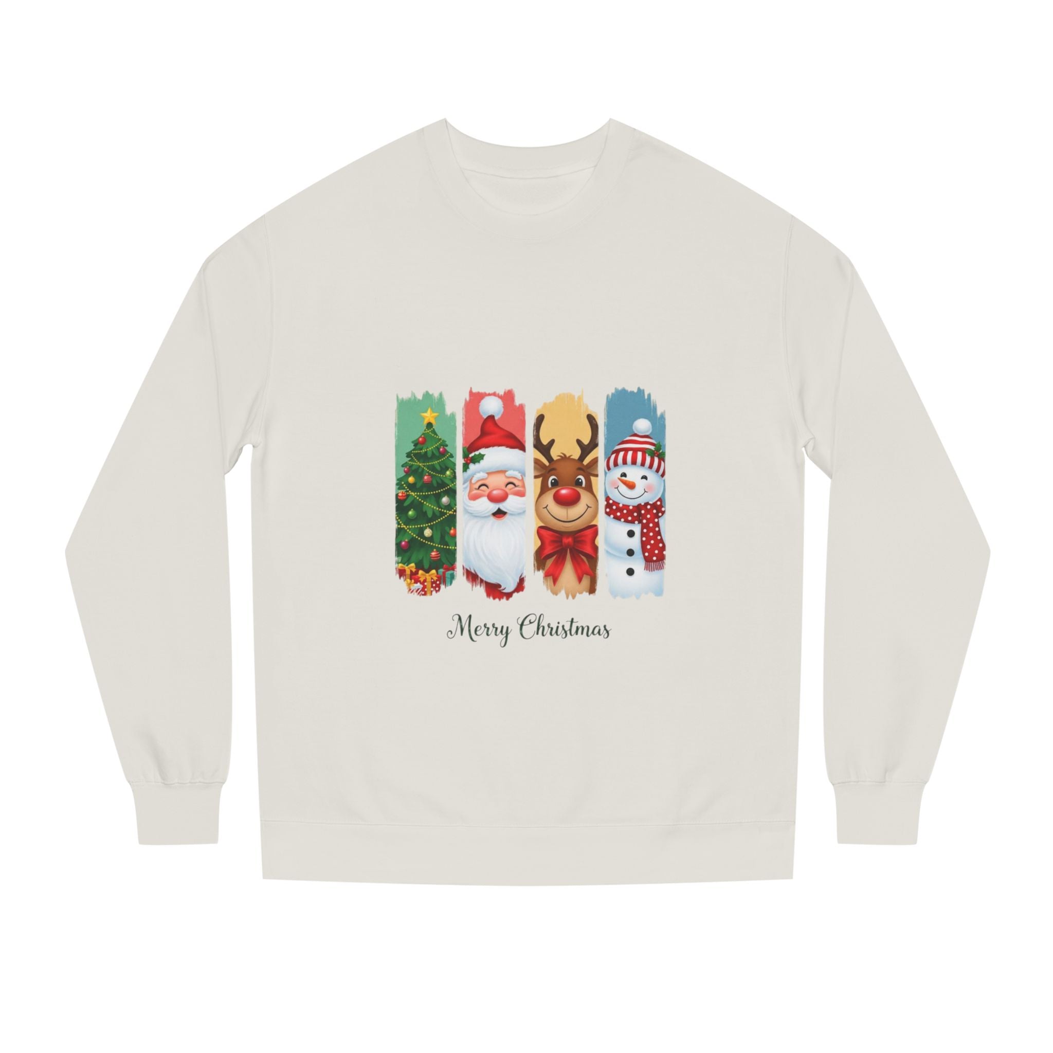 Christmas Characters Crewneck Sweatshirt — Merry Christmas Tree, Santa, Reindeer & Snowman Design