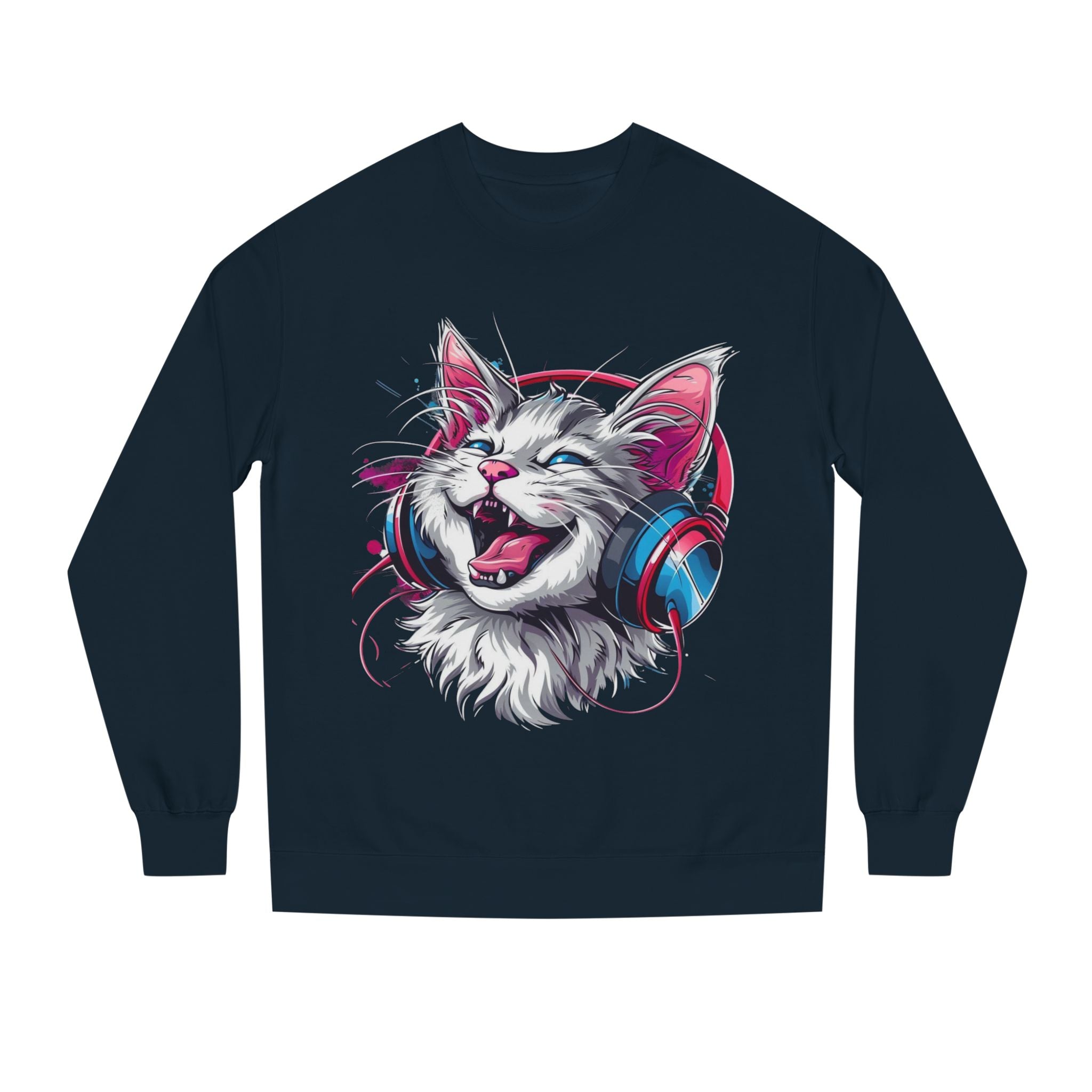 Cat with Headphones Sweatshirt — Vintage DJ Kitty Crewneck