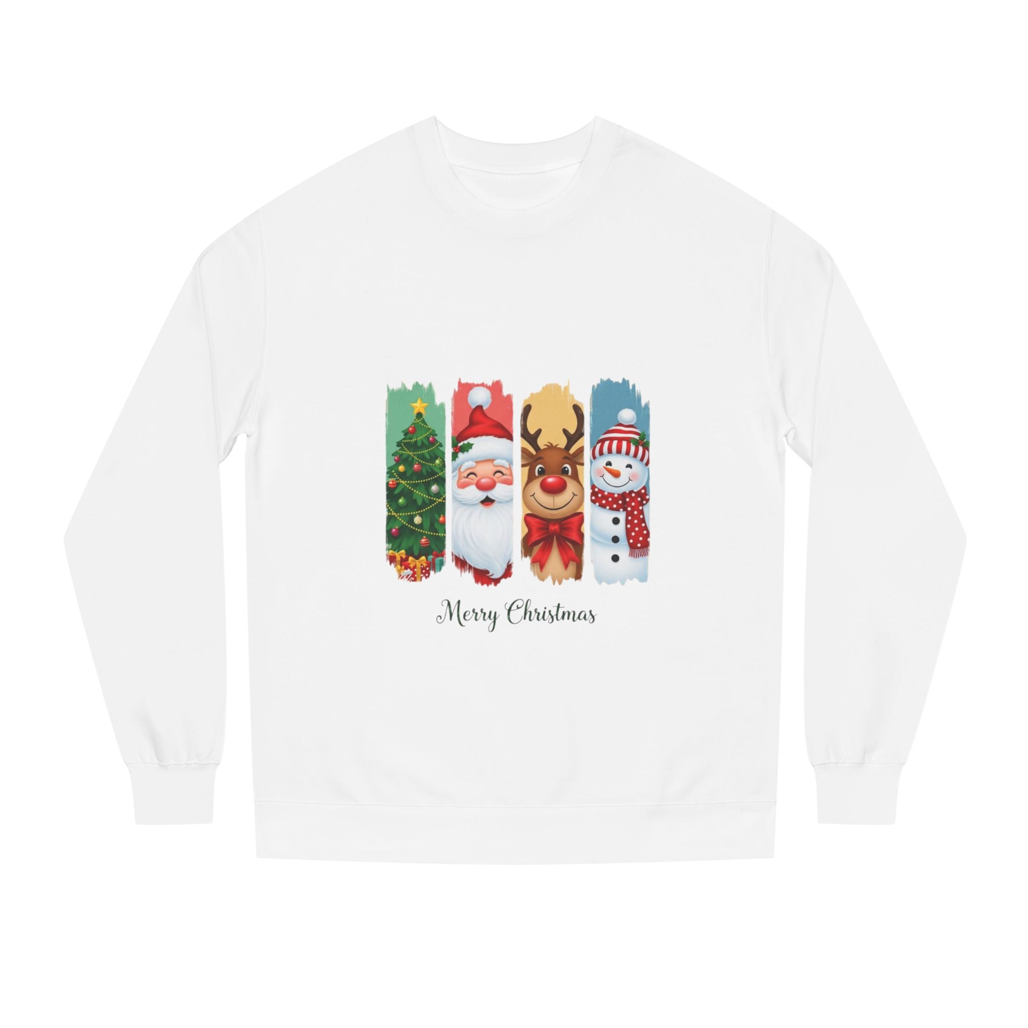 Christmas Characters Crewneck Sweatshirt — Merry Christmas Tree, Santa, Reindeer & Snowman Design
