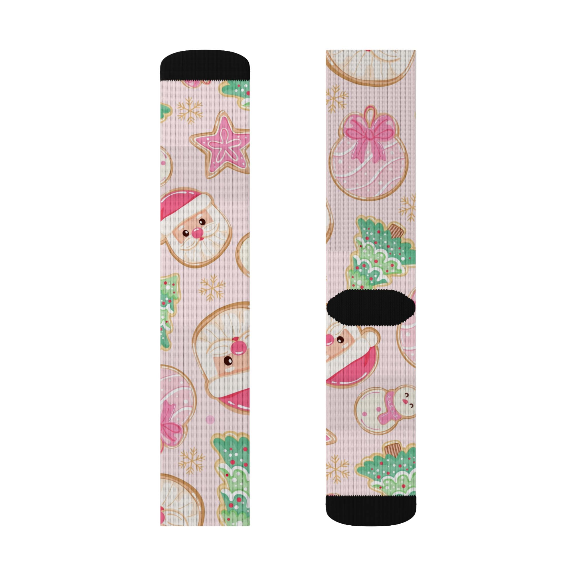 Christmas Santa & Tree Sublimation Socks — Cute Pastel Holiday Crew Socks