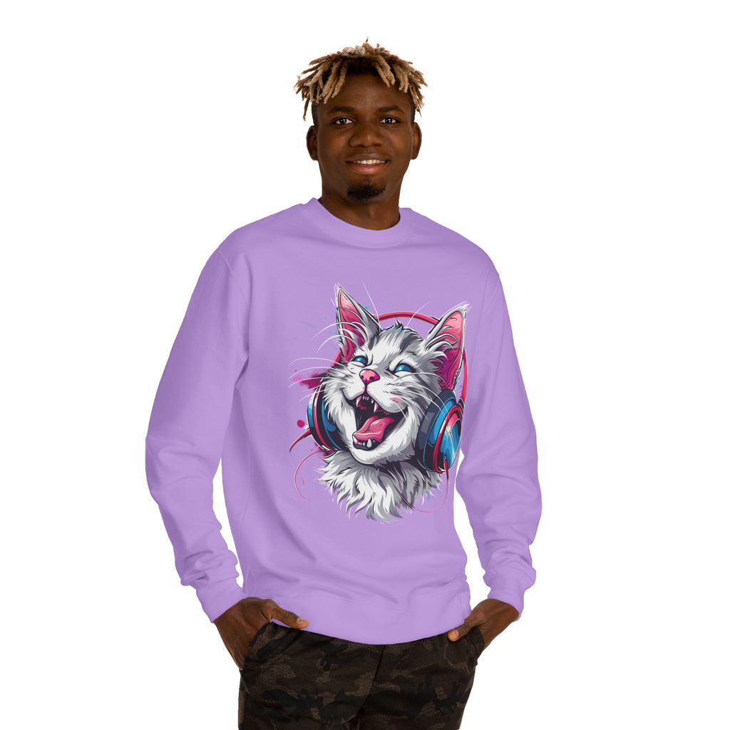 Cat with Headphones Sweatshirt — Vintage DJ Kitty Crewneck