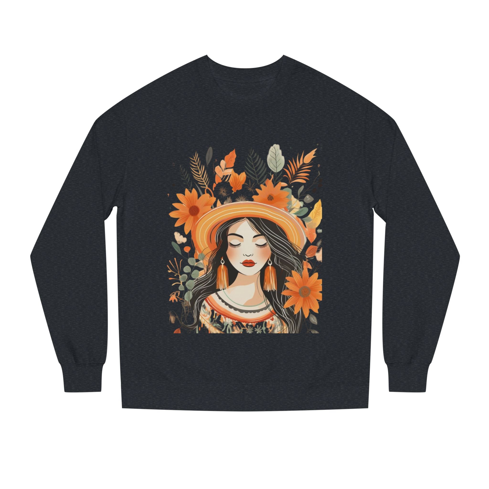 Autumn Bloom Women's Portrait Sweatshirt — Floral Hat Illustration