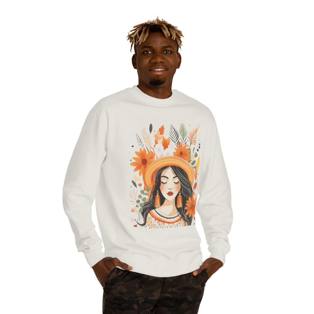 Autumn Bloom Women's Portrait Sweatshirt — Floral Hat Illustration