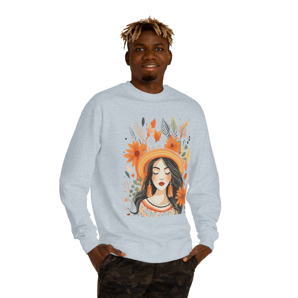 Autumn Bloom Women's Portrait Sweatshirt — Floral Hat Illustration