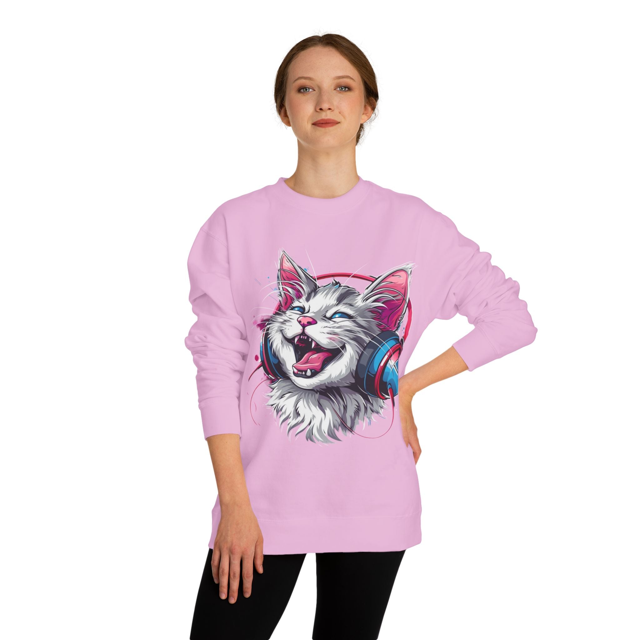 Cat with Headphones Sweatshirt — Vintage DJ Kitty Crewneck