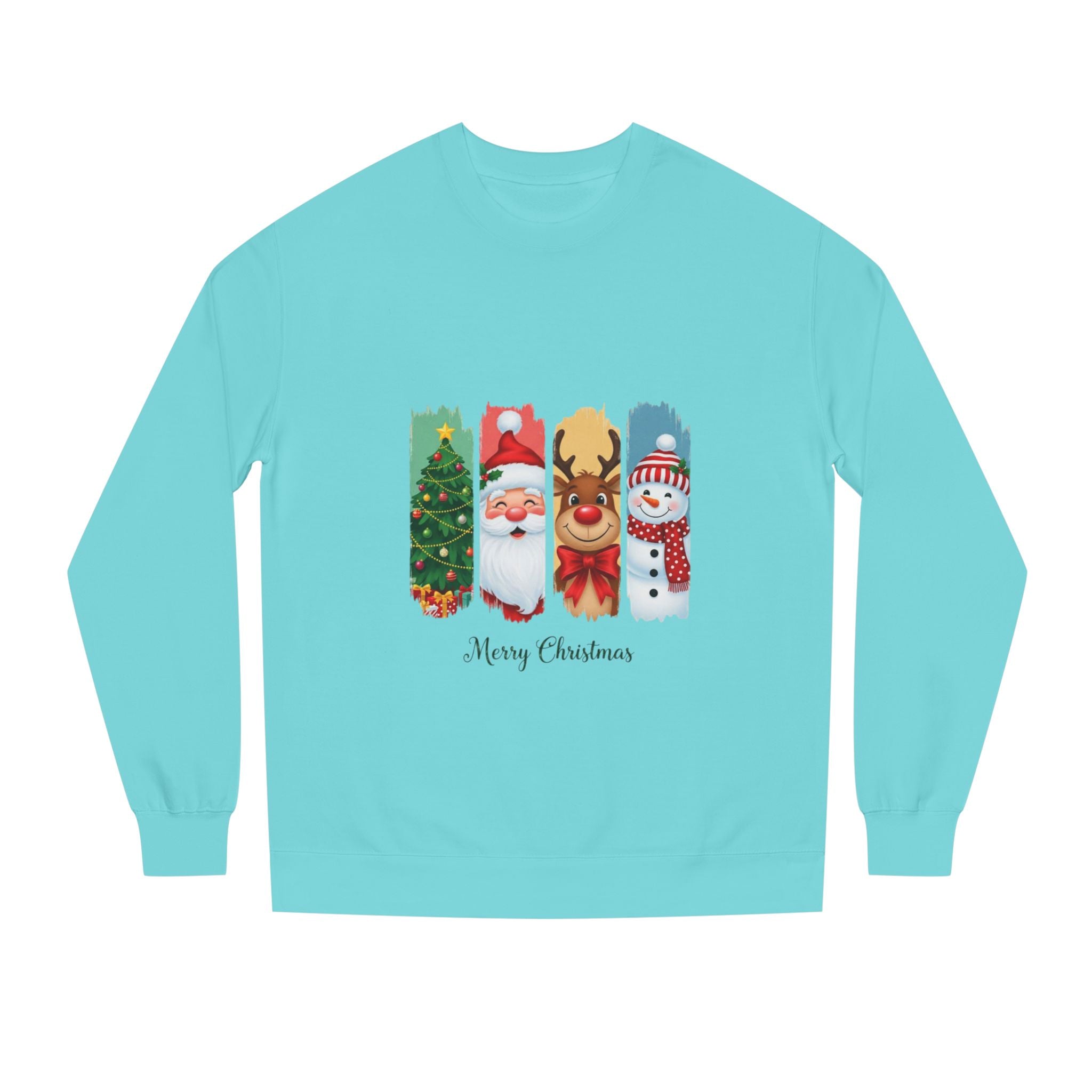 Christmas Characters Crewneck Sweatshirt — Merry Christmas Tree, Santa, Reindeer & Snowman Design