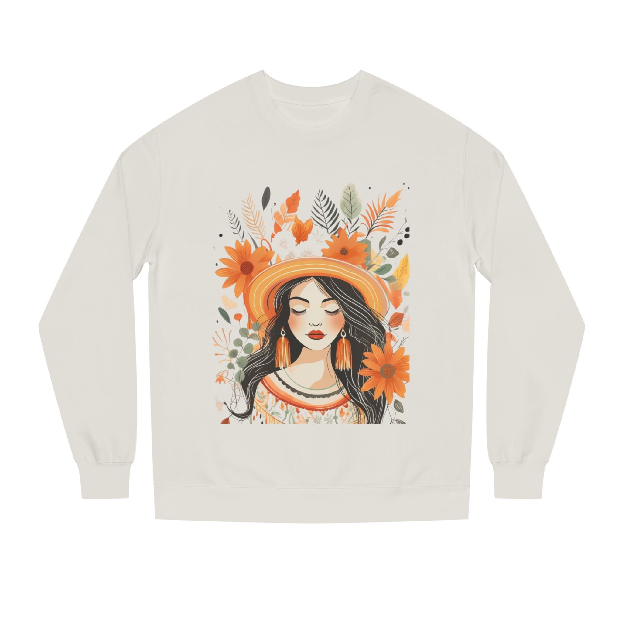 Autumn Bloom Women's Portrait Sweatshirt — Floral Hat Illustration