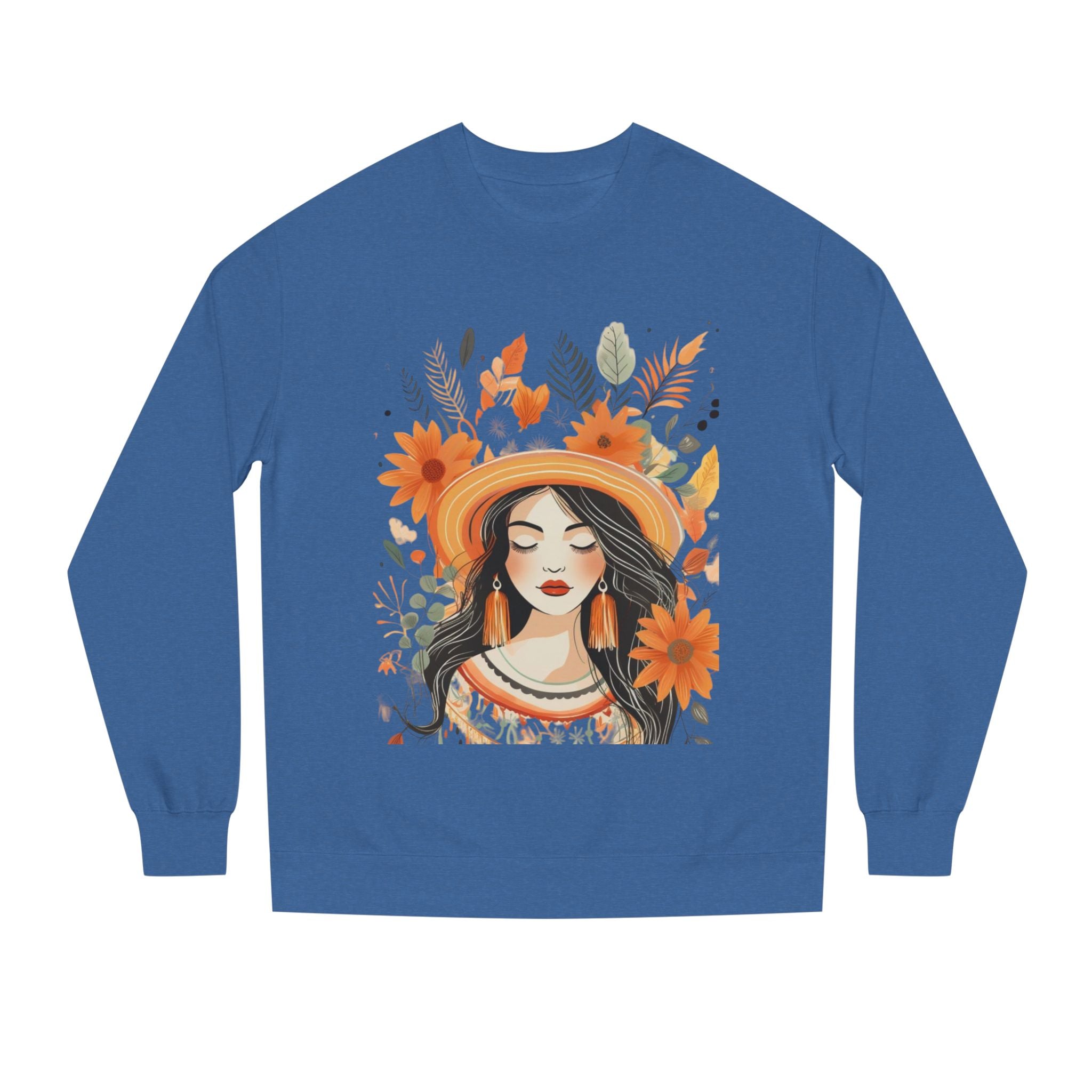 Autumn Bloom Women's Portrait Sweatshirt — Floral Hat Illustration